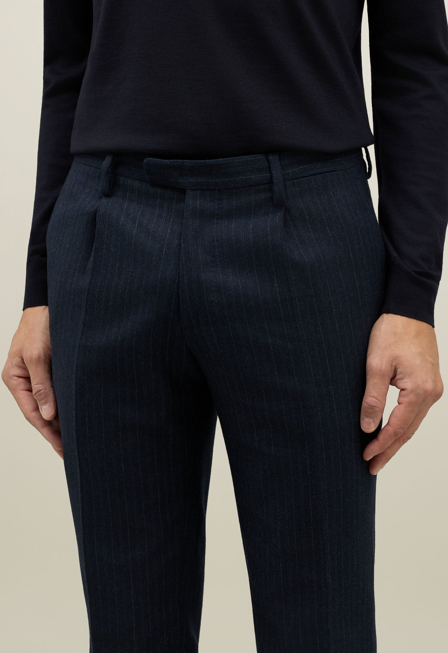 Pinstripe Flannel double-breasted K-Suit in Dark Blue: Luxury