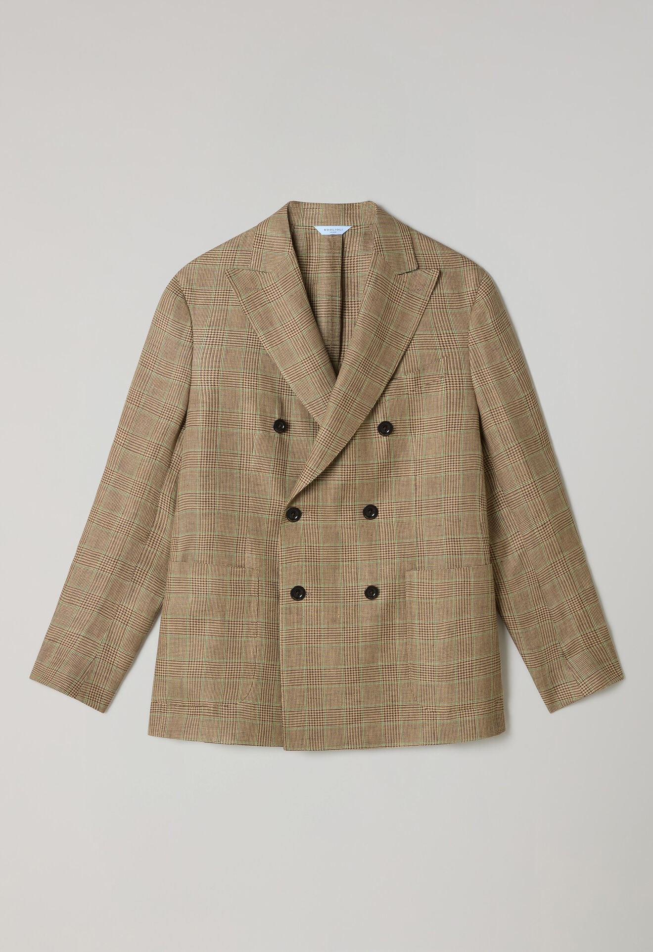 Boglioli Linen Prince of Wales double-breasted K-Jacket Wheat/Pattern N4302ESB602200150R0330
