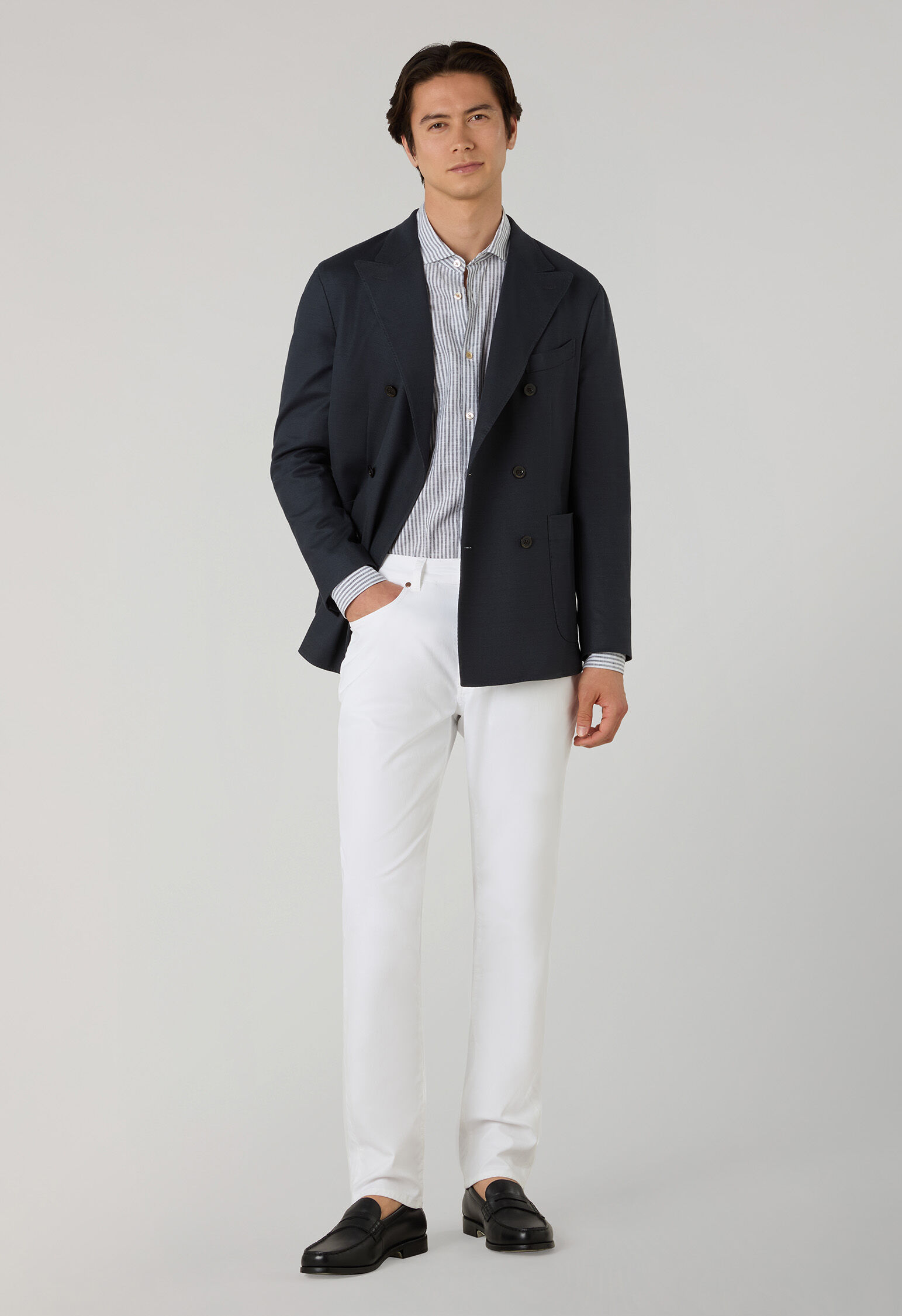 Cotton Jersey double-breasted Dover Jacket in Grey: Luxury Italian