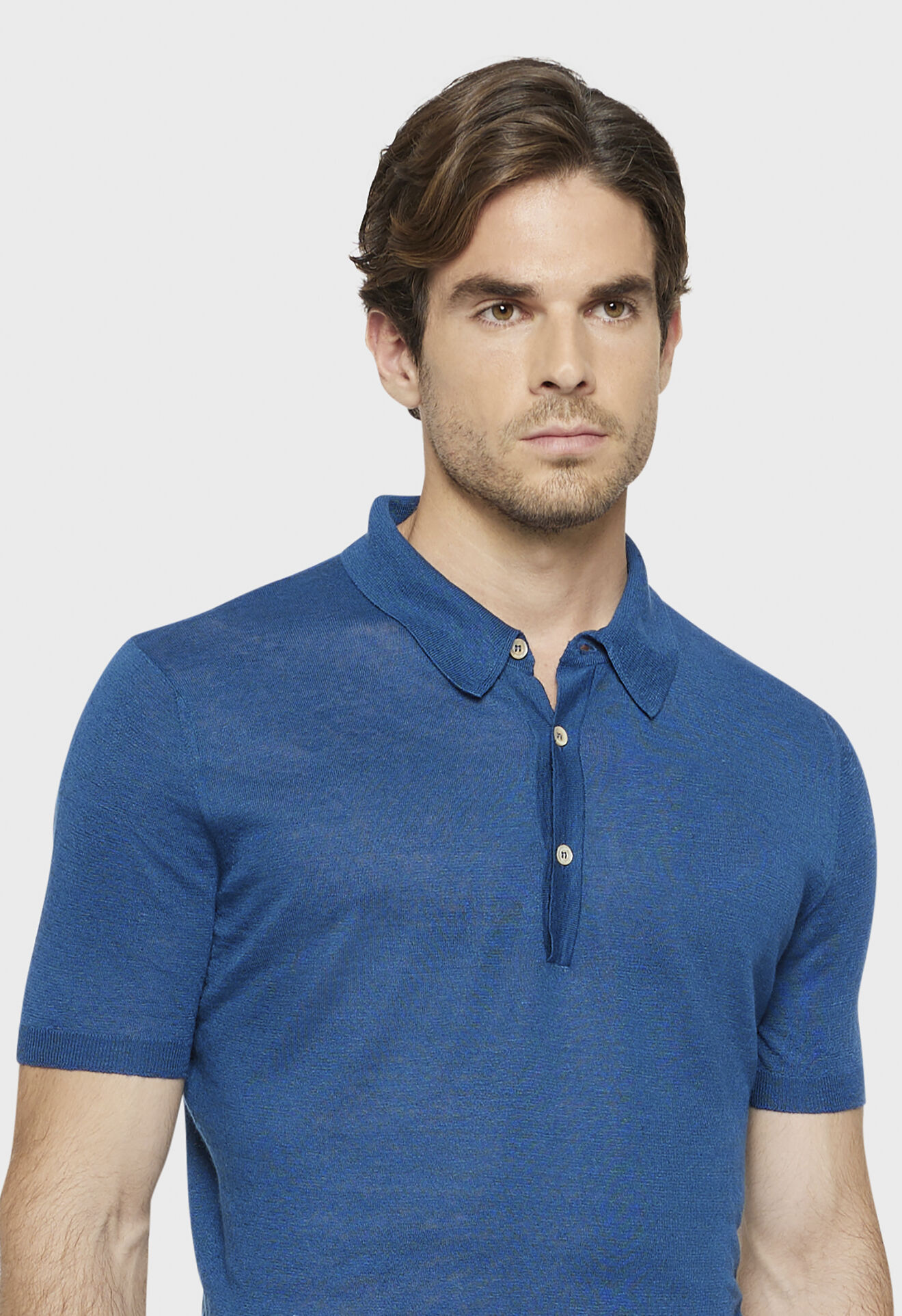 Boglioli Blue linen, cashmere and silk short sleeve polo shirt Blue 91533SB3815001080680
