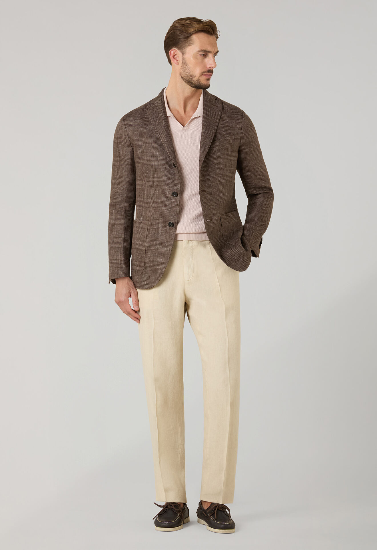 Boglioli Linen Prince of Wales K-Jacket Brown N2902ESB600900150R0460