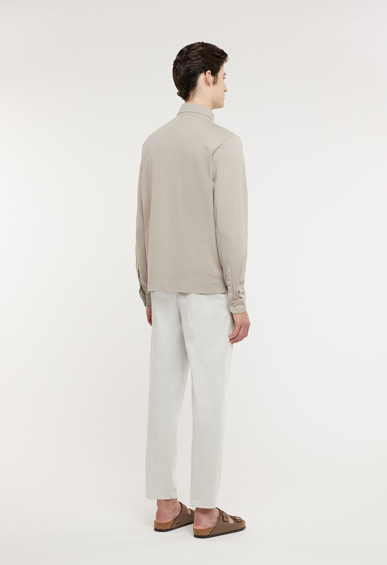 Boglioli Dove grey 100% cotton long sleeve polo shirt Beige 91408BTC716001080260