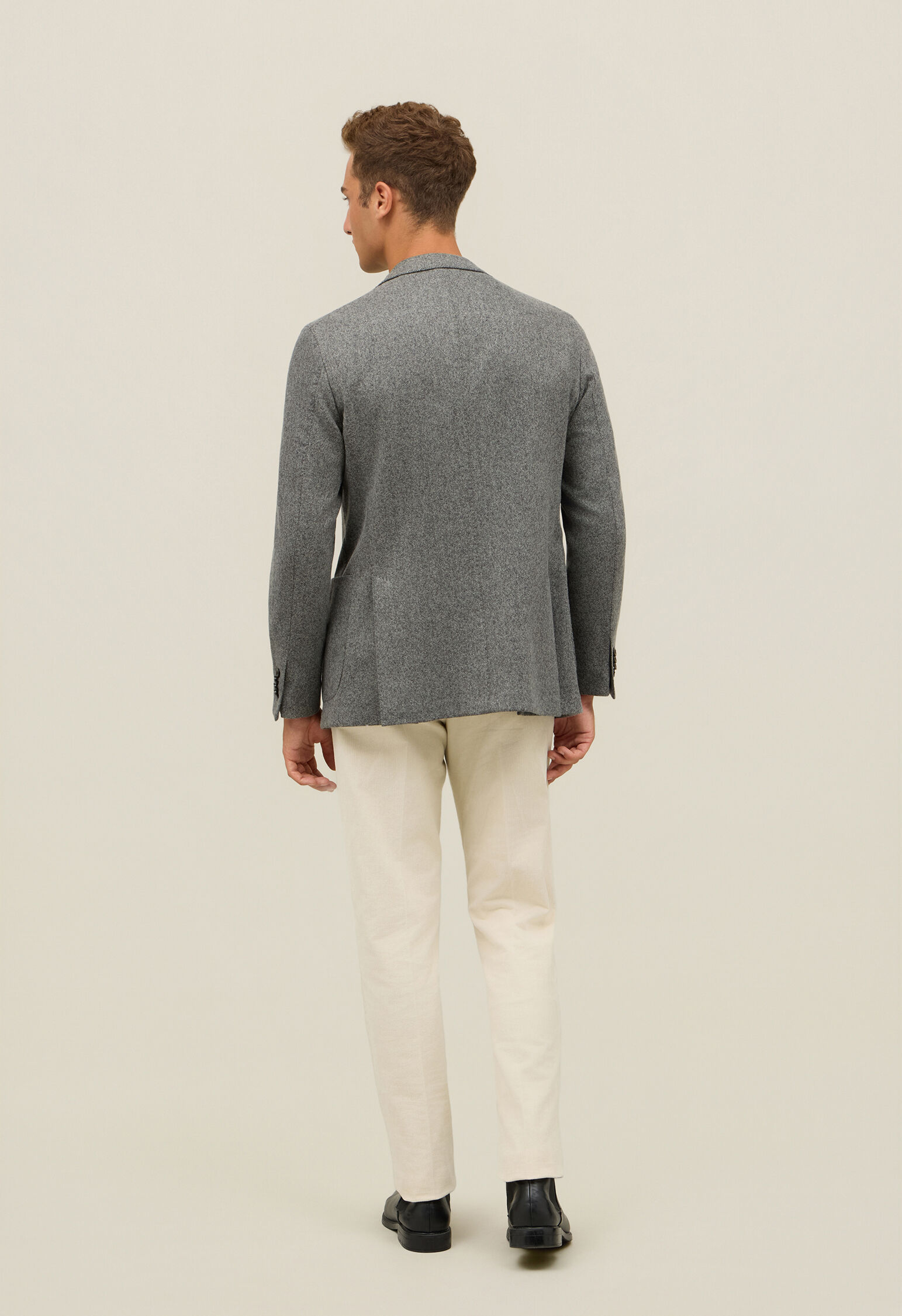 Garment Dyed Wool Herringbone K-Jacket in Grey: Luxury Italian