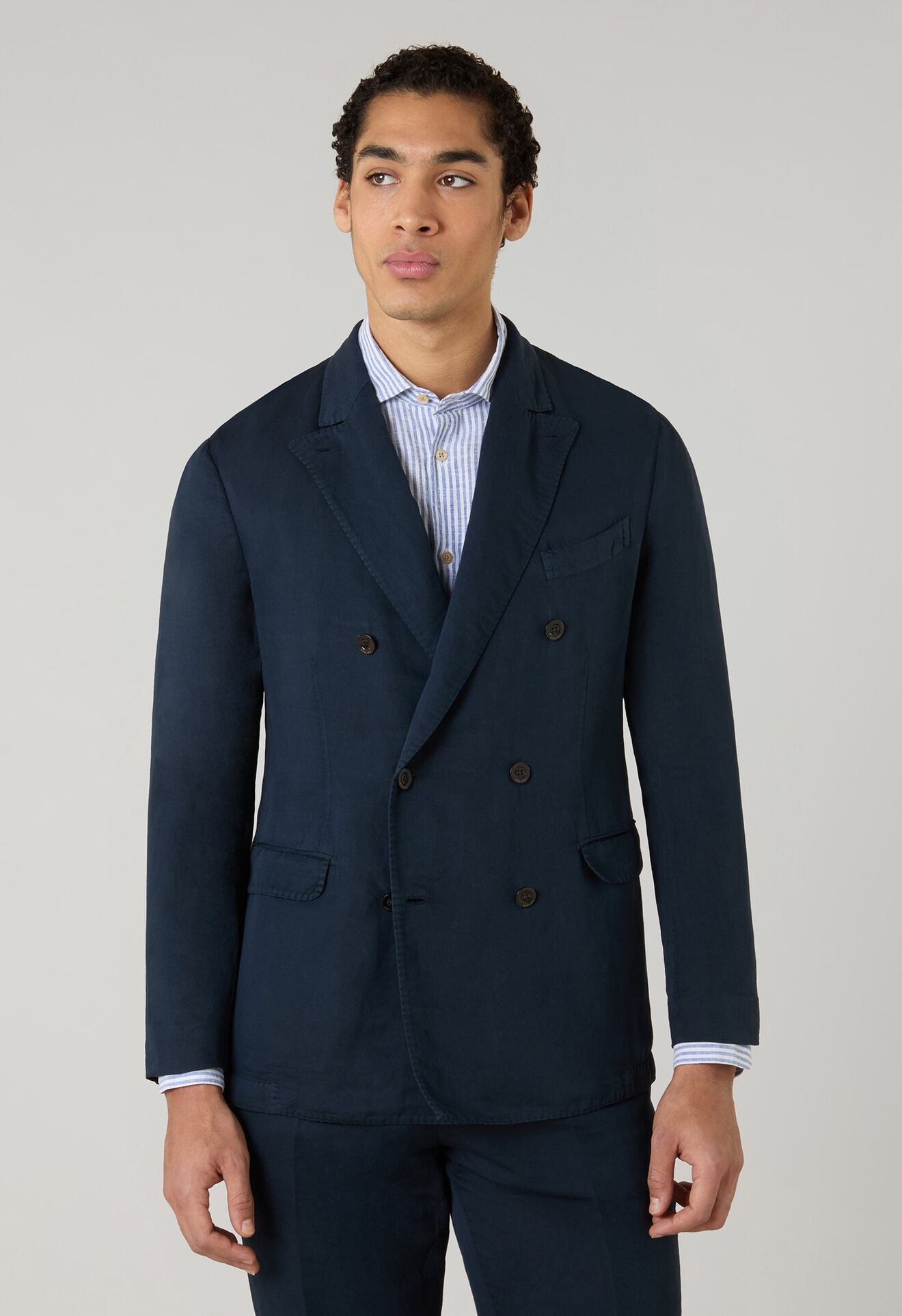 Boglioli Garment Dyed Cotton Linen Satin double-breasted Dover Suit Blue X42H2QSA0444001236R0784