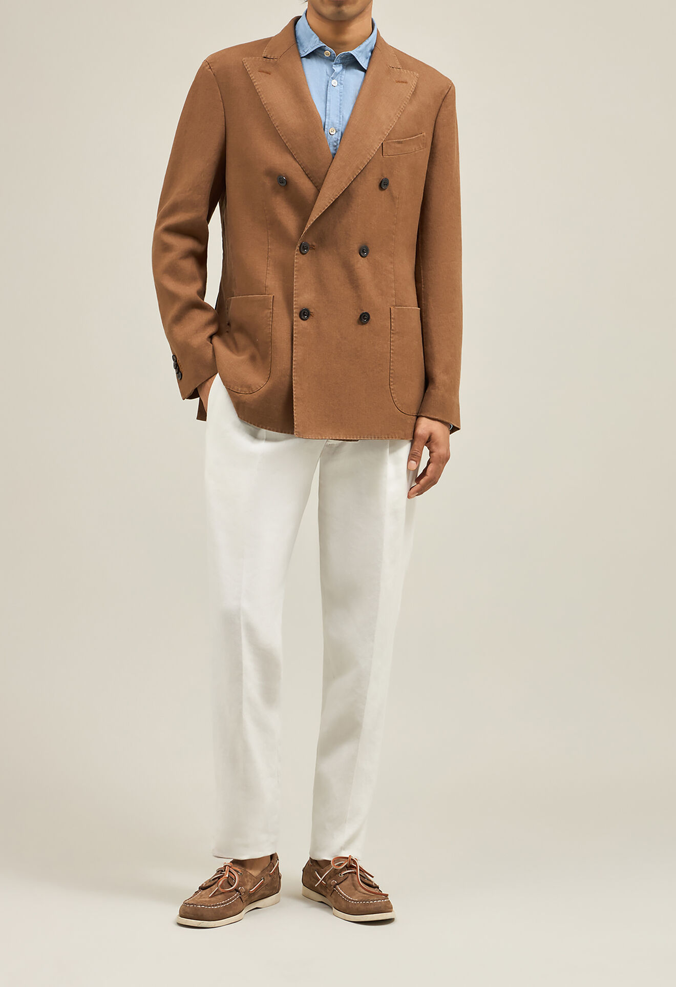 Boglioli Zweireihige K-Jacket aus irischem Leinen Braun N4302EWBVC10000150R0440