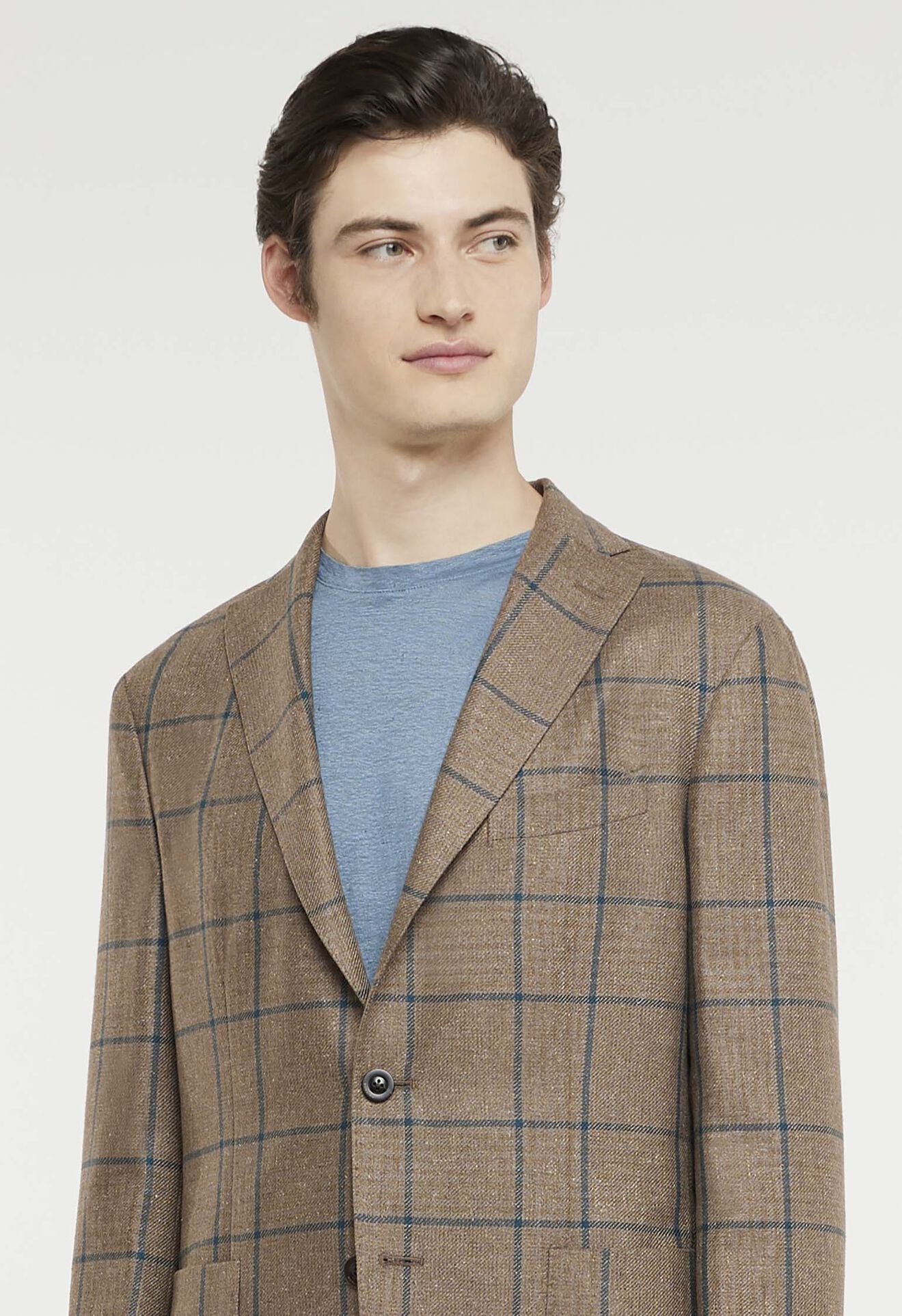 Boglioli Beige and green check 100% silk K-Jacket Brown N2902ESB301200150R0440