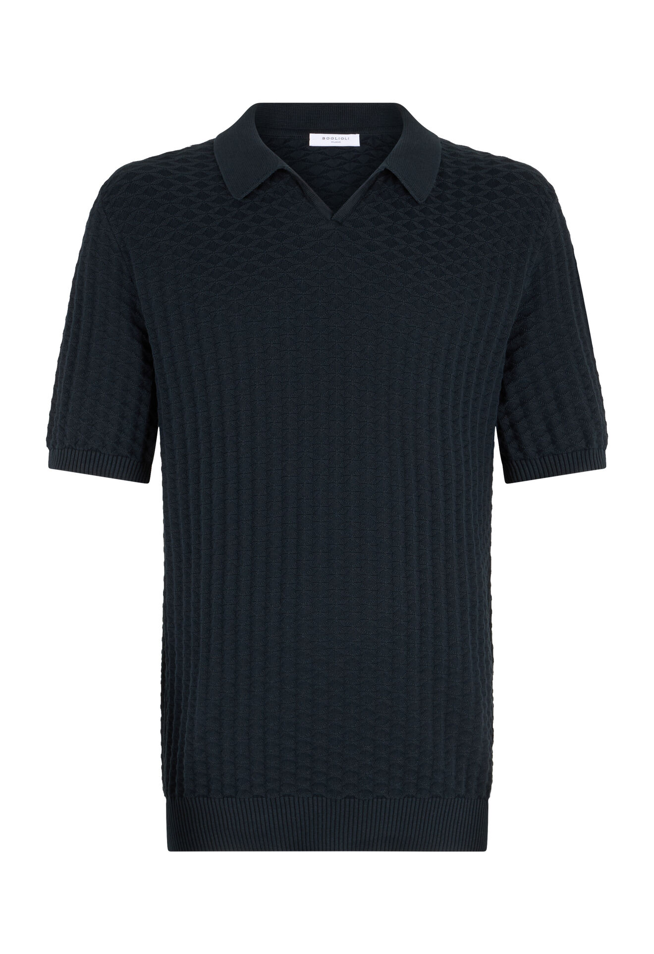 Boglioli Kurzarm-Poloshirt aus Jacquard-Baumwolle Blau 91571TSB5813001080784