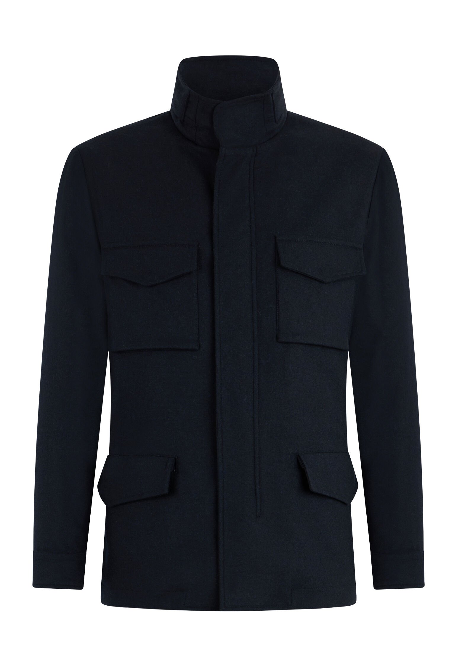 Flannel Padded Field Jacket in Blue: Luxury Italian Outerwear for