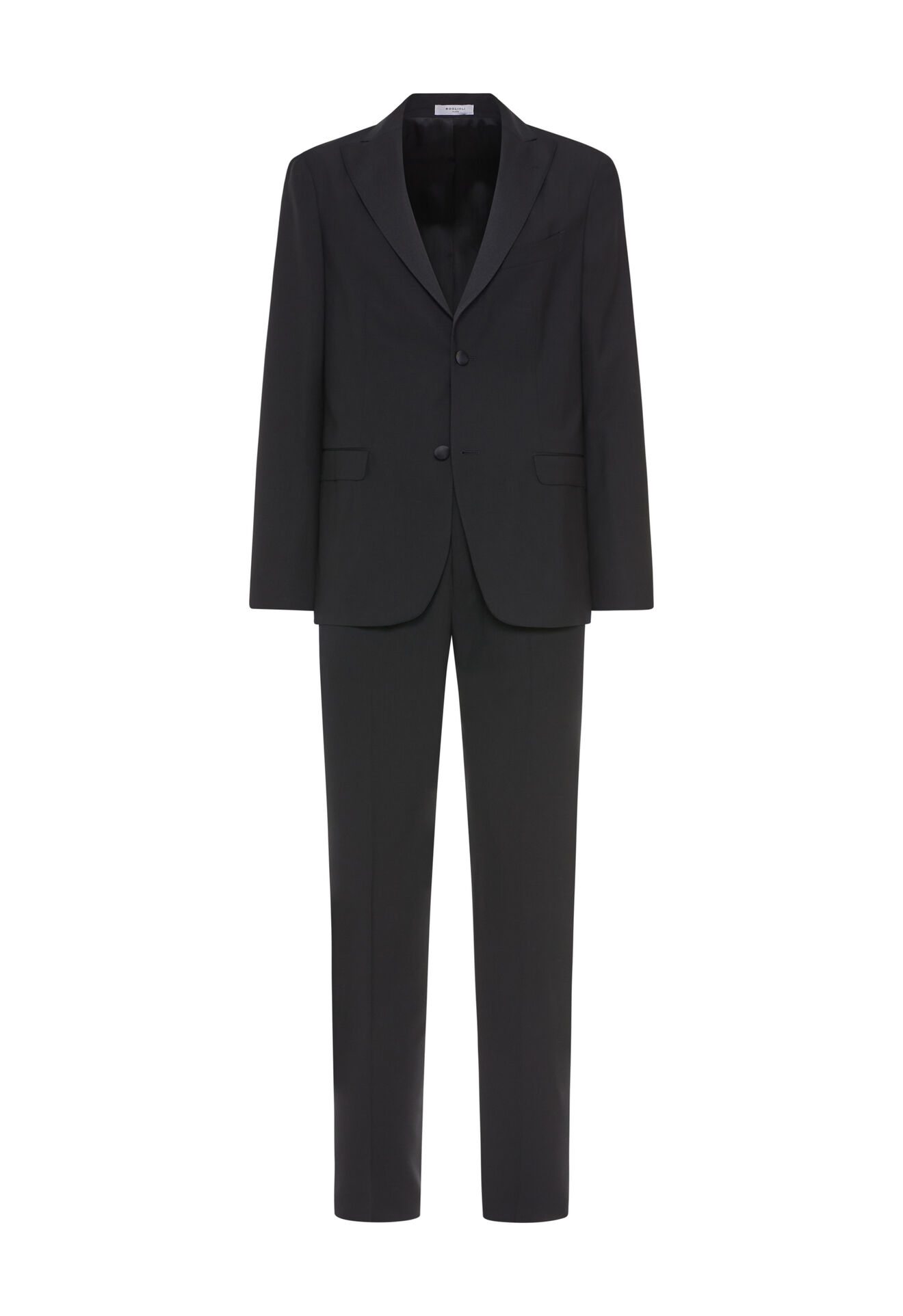 Black 100% virgin wool tuxedo K-Jacket suit in Black: Luxury Italian Suits