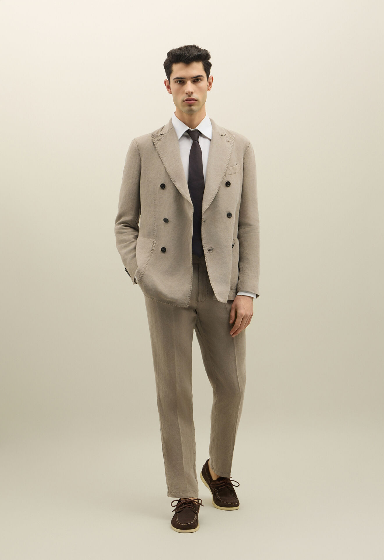 Boglioli Doppelreihiger K-Suit aus Leinen mit Tinto-Terra-Färbung Braun N43H2QSB5426001506RT401