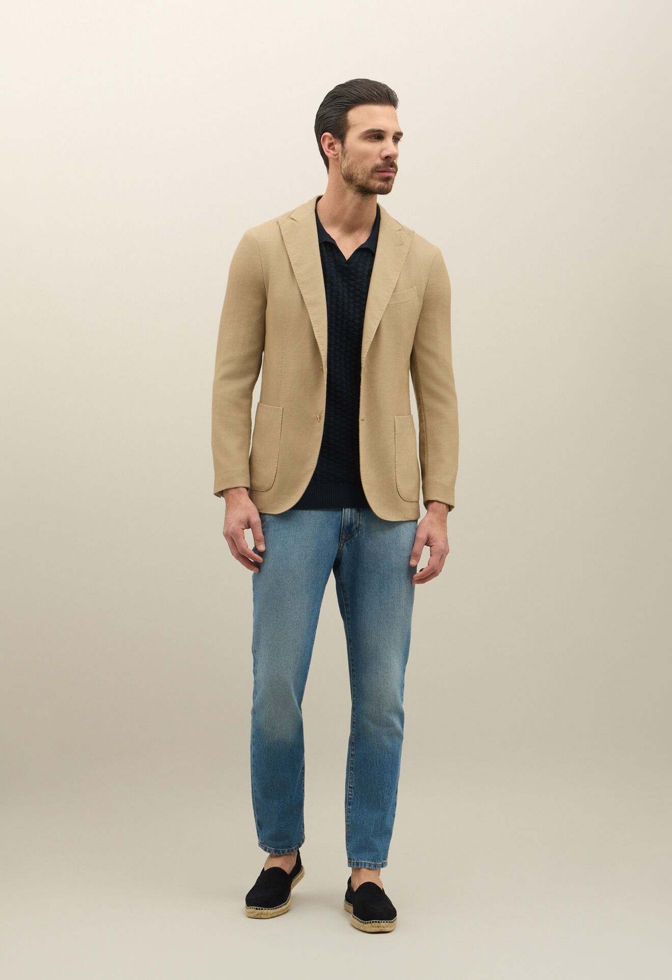 Boglioli St&uuml;ckgef&auml;rbte K-Jacket aus Wolle mit Wabenstruktur Beige N6302JSB341600150R0315