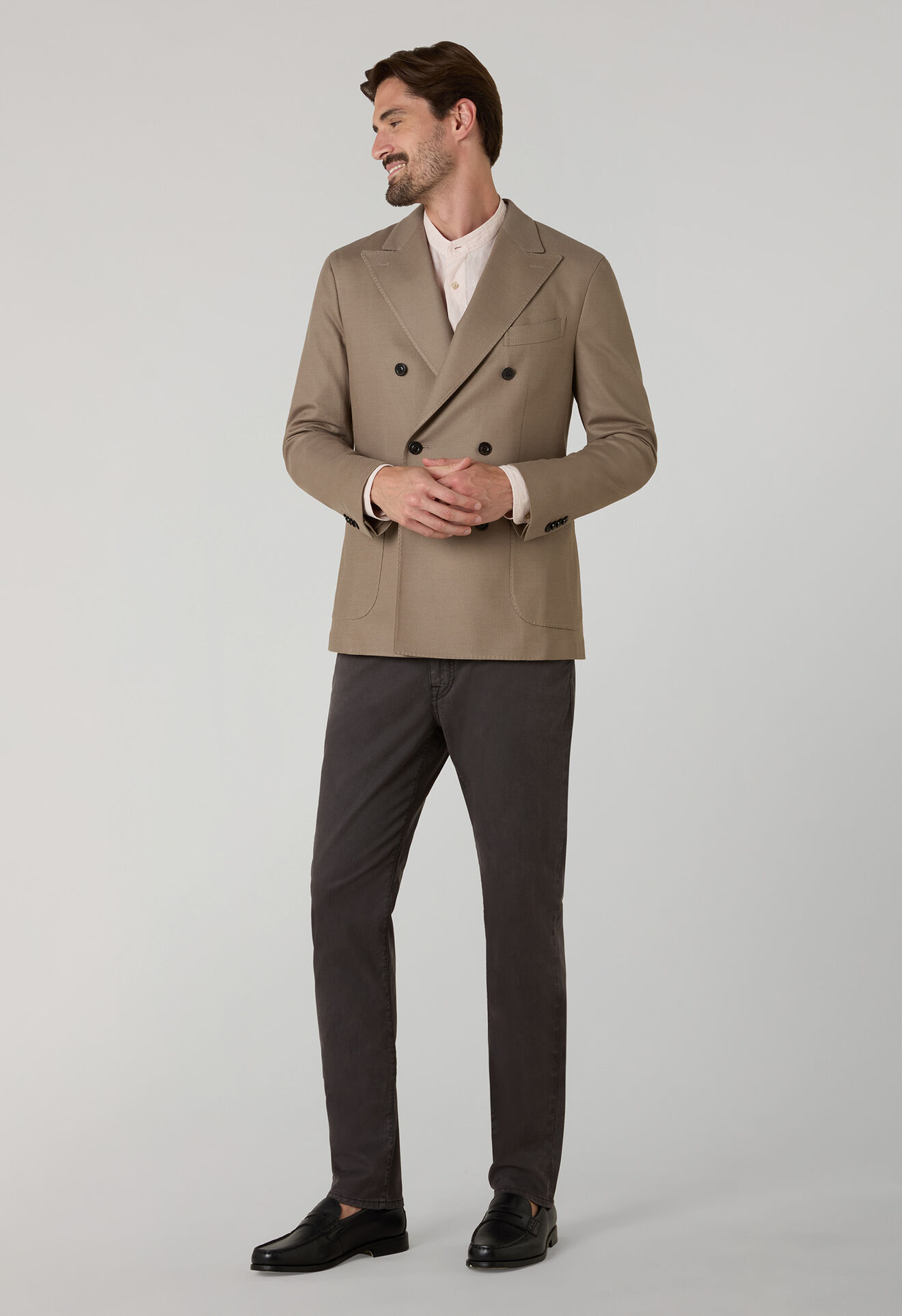 Boglioli Cotton Jersey double-breasted Dover Jacket Beige X4302ESB502400123R0280