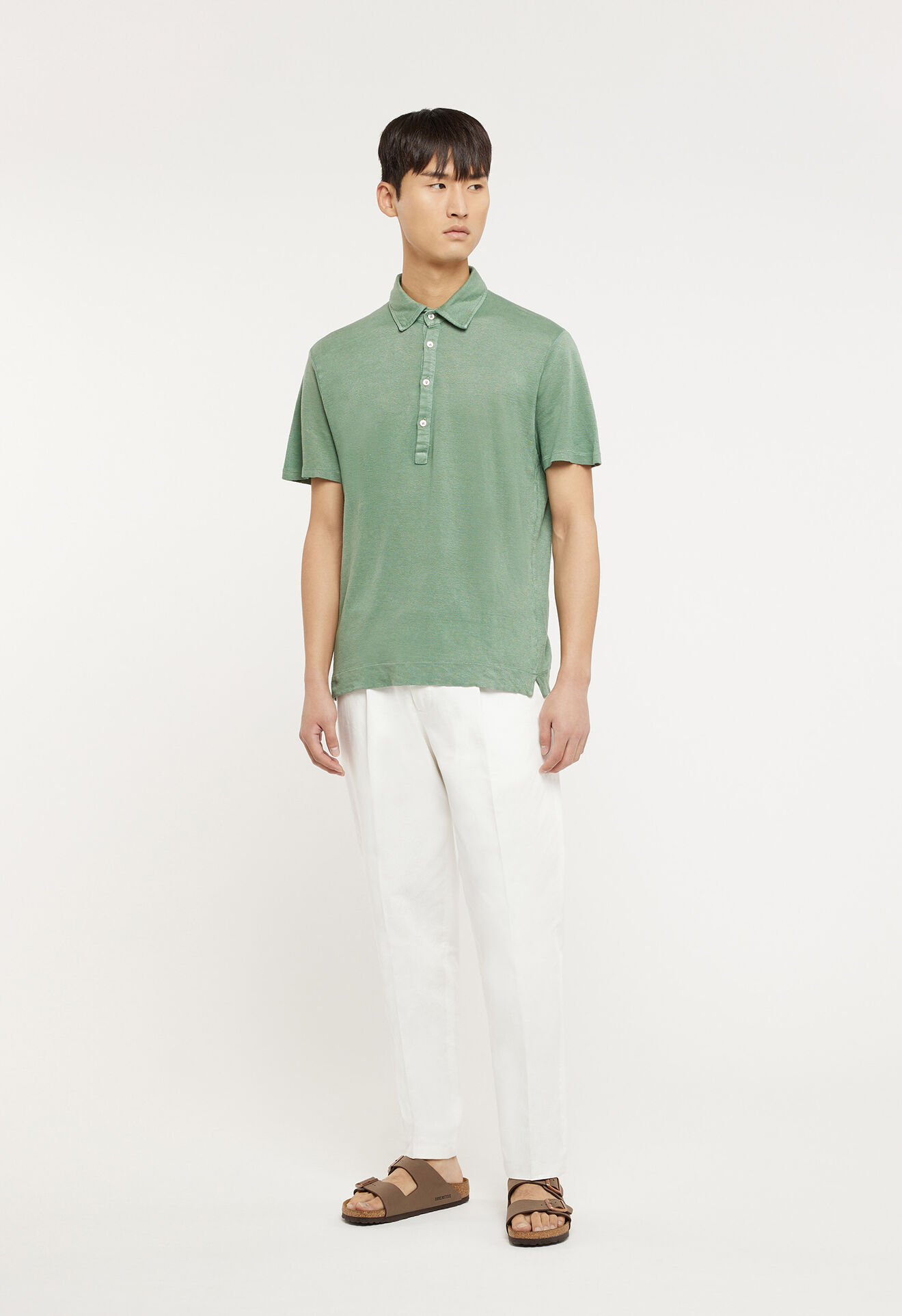 Boglioli Kurzärmeliges Poloshirt aus 100% Leinen in Grün Grün 91409BVC713001080555