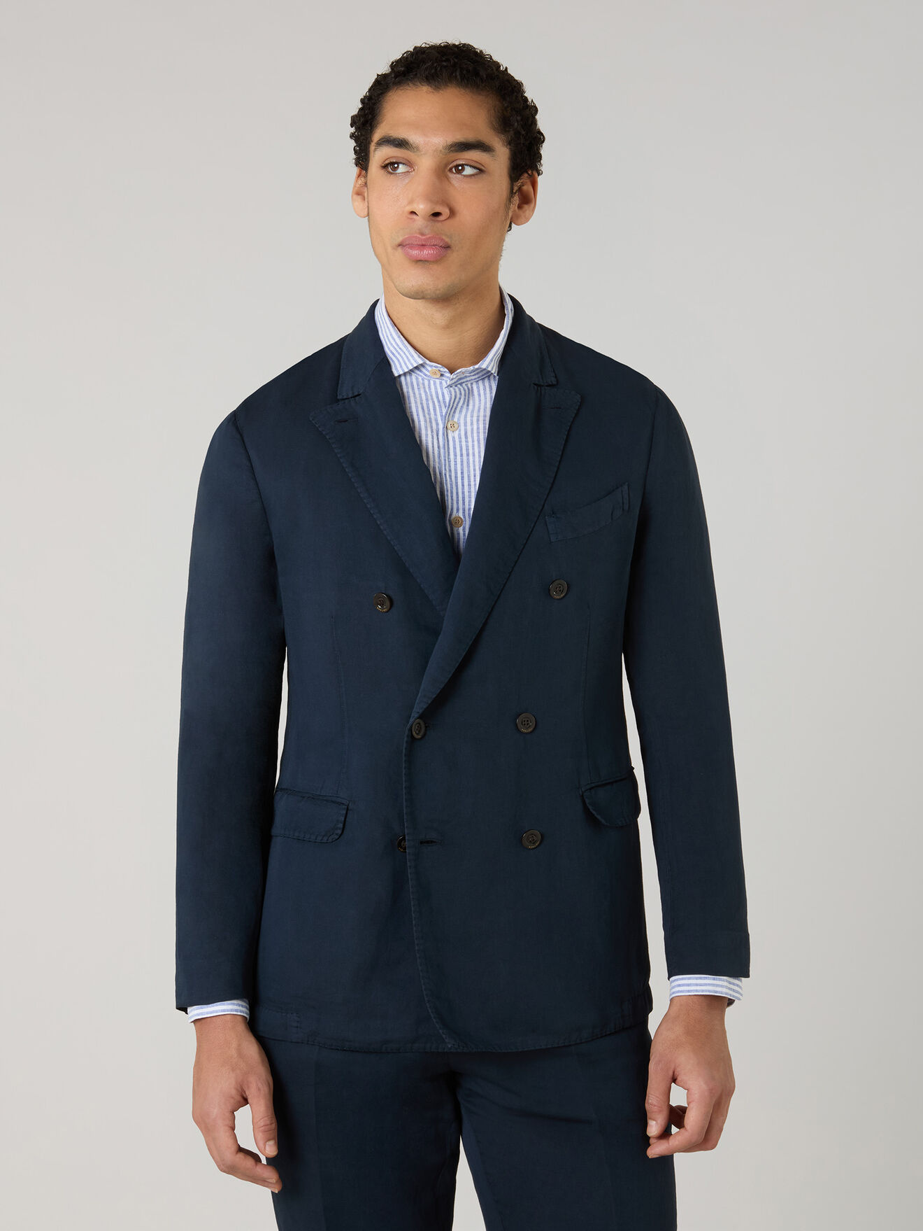 Boglioli Garment Dyed Cotton Linen Satin double-breasted Dover Suit Blue X42H2QSA0444001236R0784