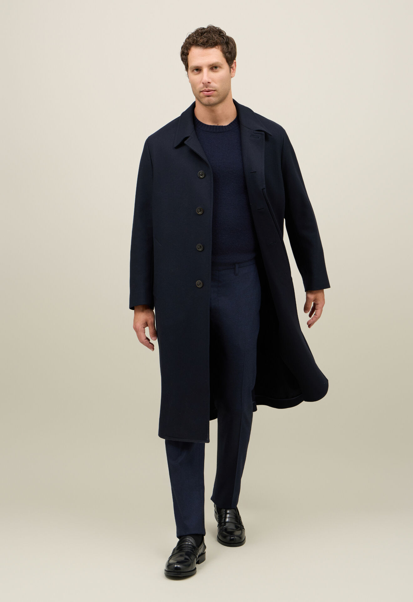 Boglioli Wool Felt Loden Coat with back fold Blue OC0225FB4710001800790