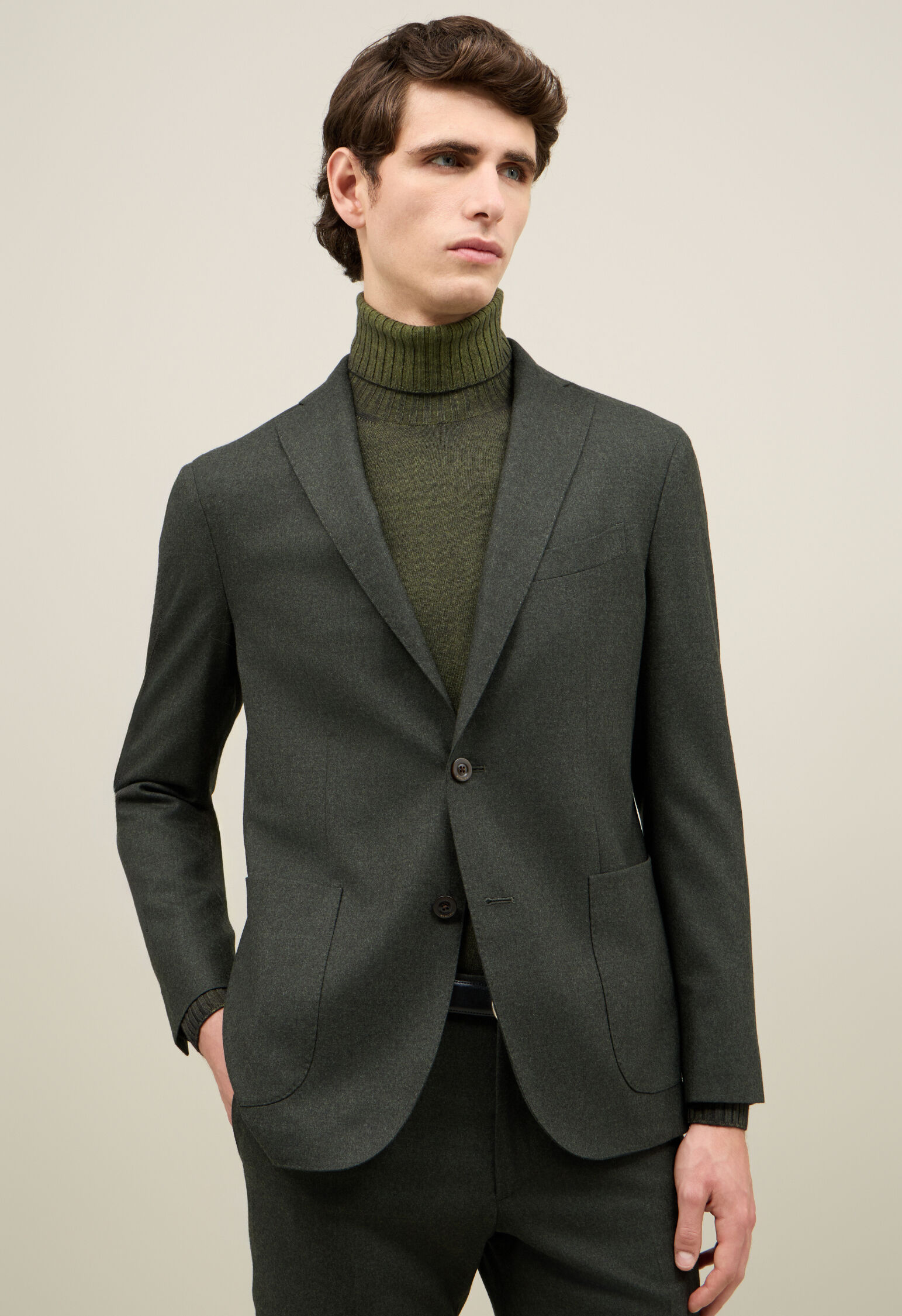 Light Flannel K-Suit in Green: Luxury Italian Suits for Men