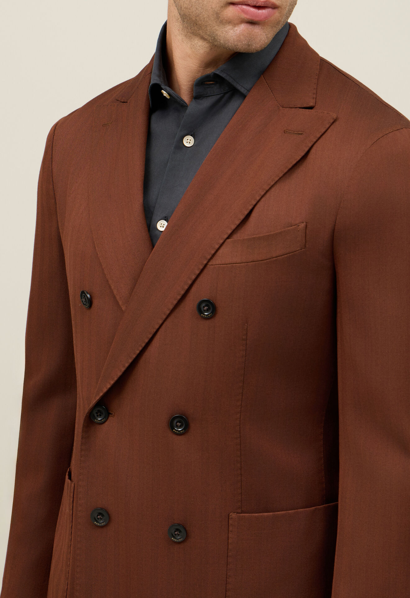 Boglioli Stretch Wool Herringbone double-breasted K-Jacket Rusty N4302JFB540100138R0442