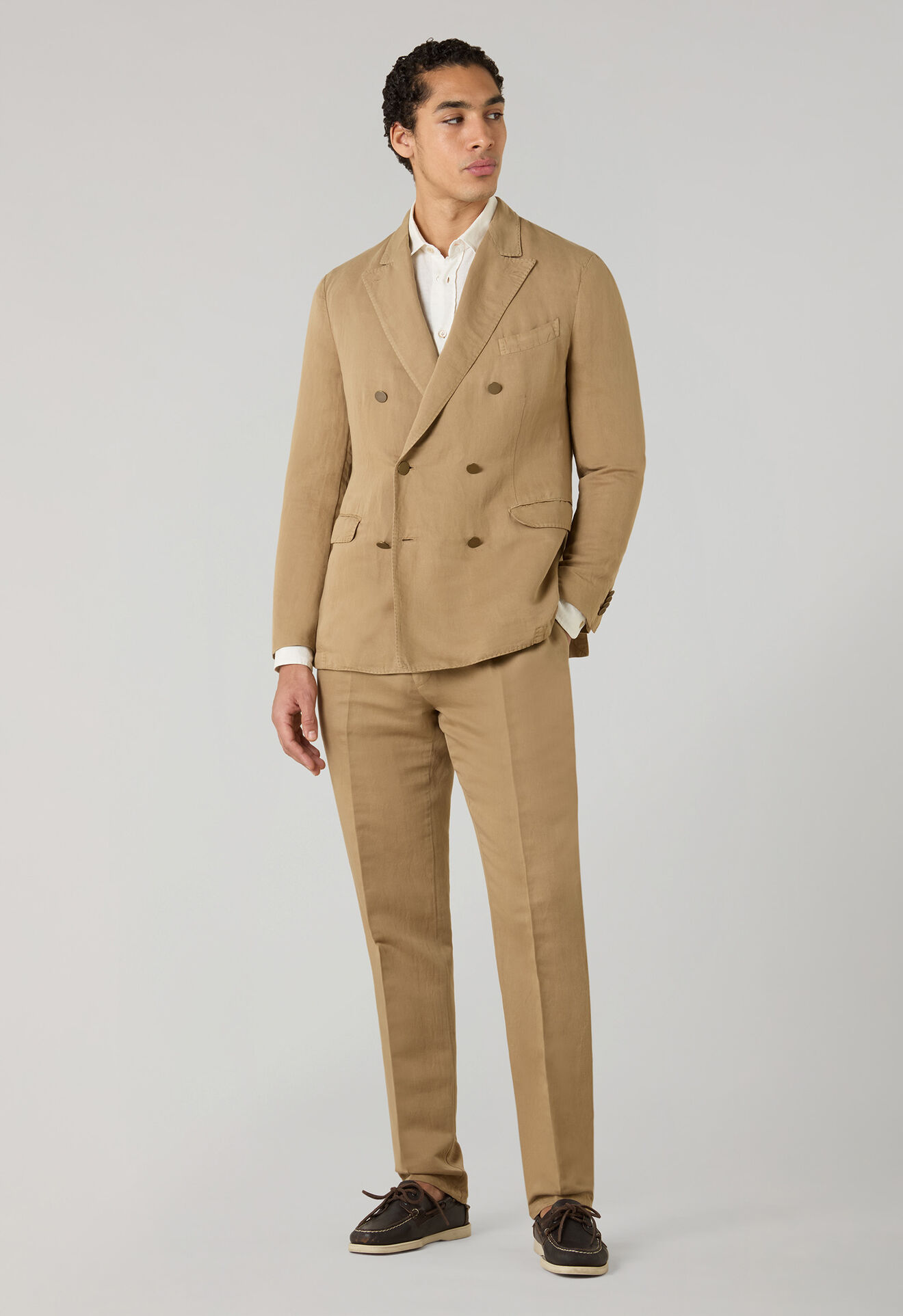 Boglioli Garment Dyed Cotton Linen Satin double-breasted Dover Suit Camel X42H2QSA0444001236R0316