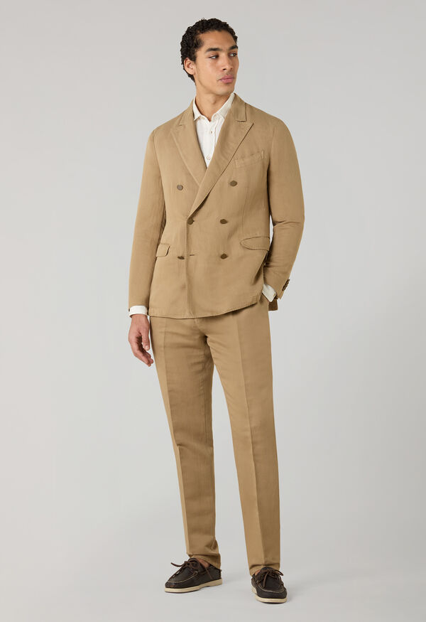 Boglioli Garment Dyed Cotton Linen Satin double-breasted Dover Suit Camel X42H2QSA0444001236R0316