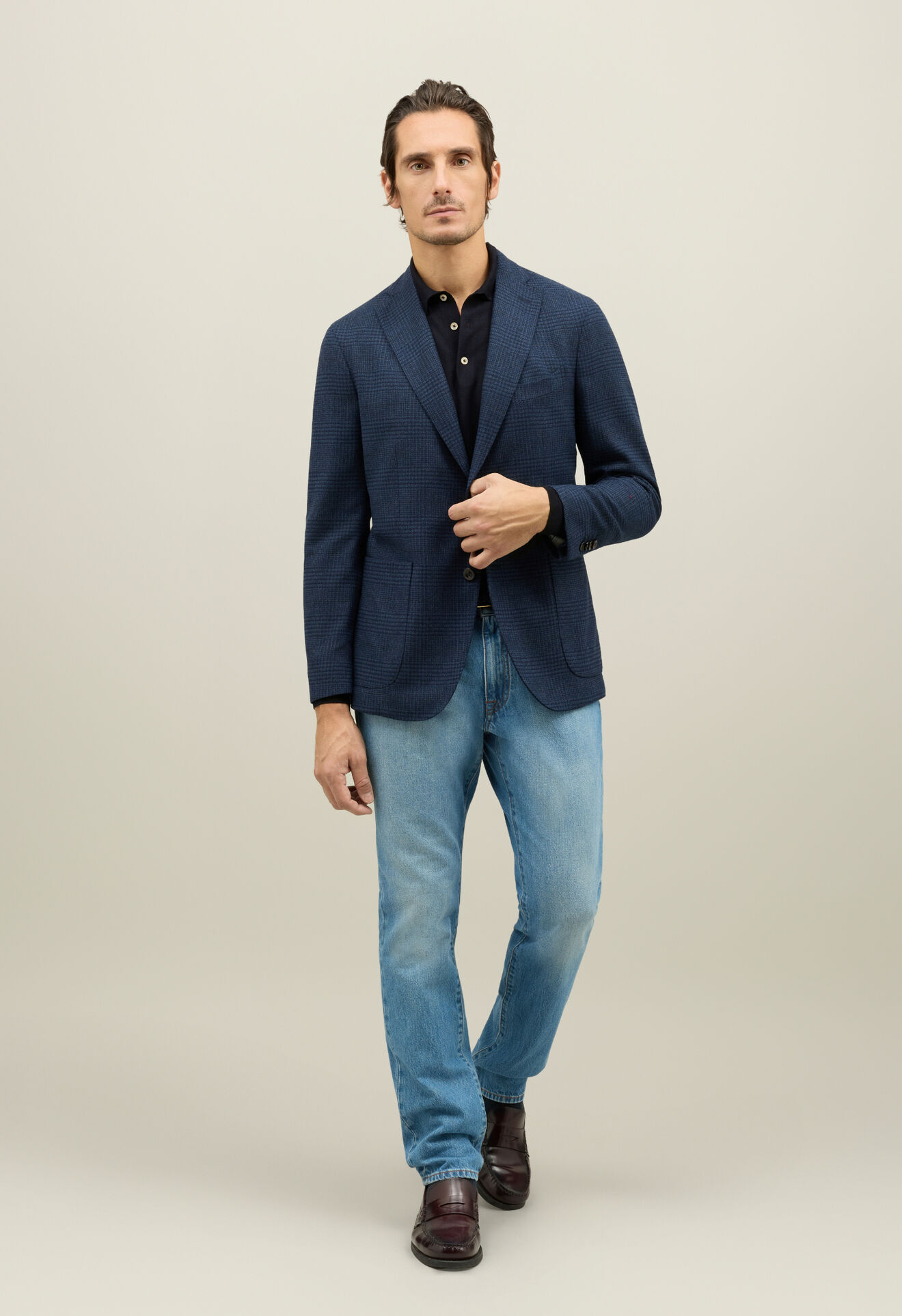 Boglioli Prince of Wales Wool blend K-Jacket Blue N1302EFB502500150R0780