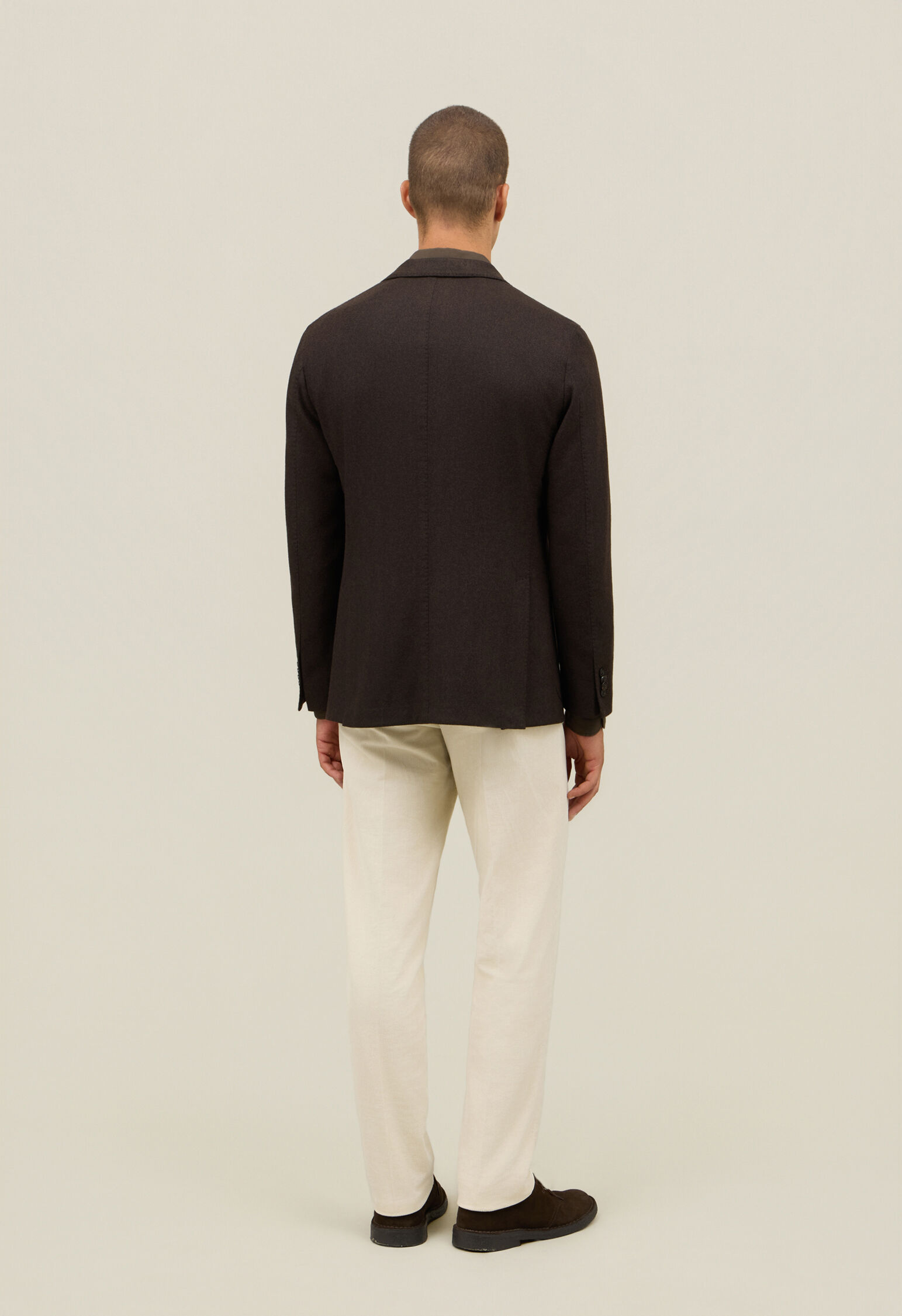 Garment Dyed Wool Herringbone K-Jacket in Brown: Luxury Italian