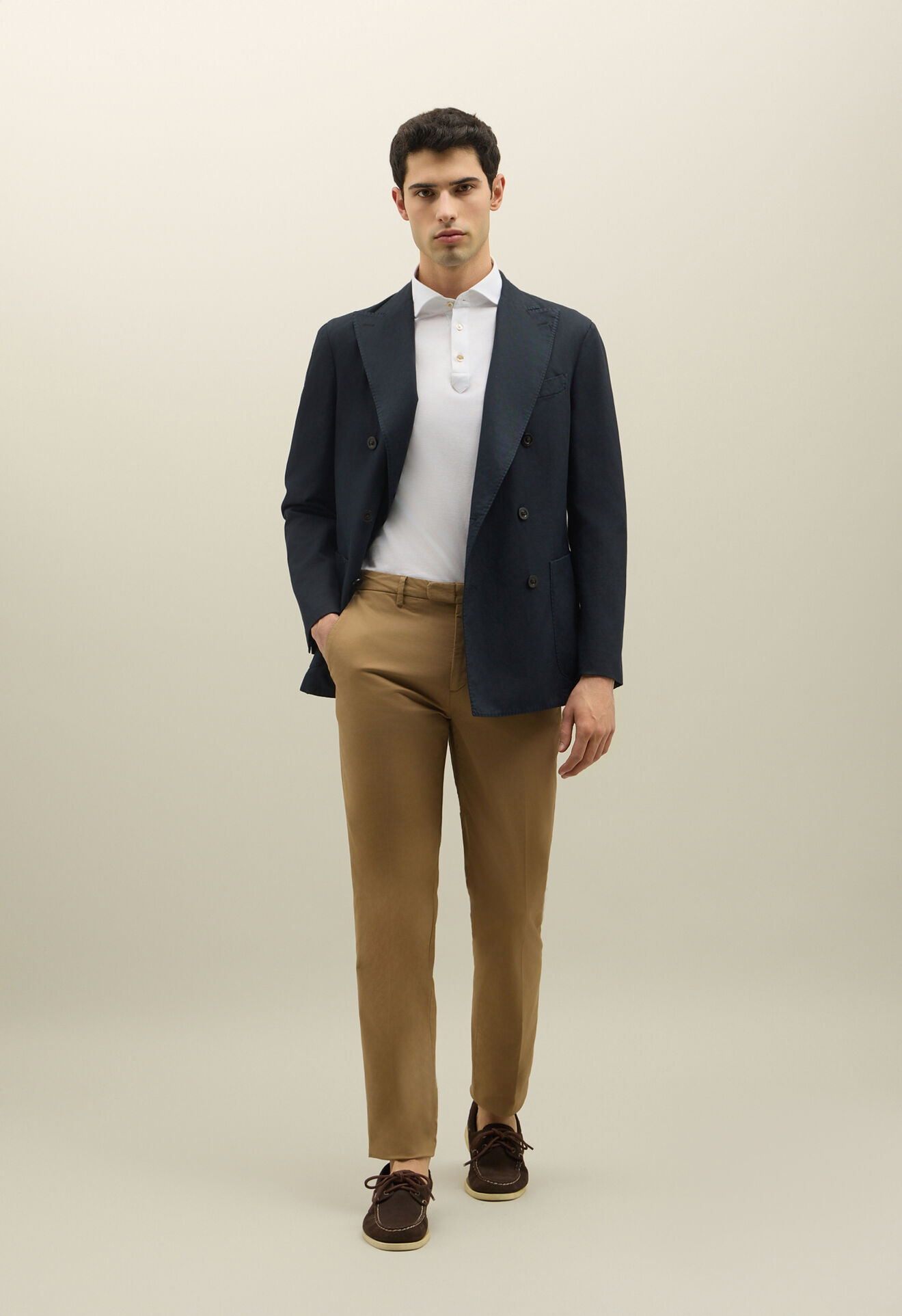 Boglioli Doppelreihige K-Jacket aus Baumwoll-Leinen-Twill Blau N4302QSB542700150R0784