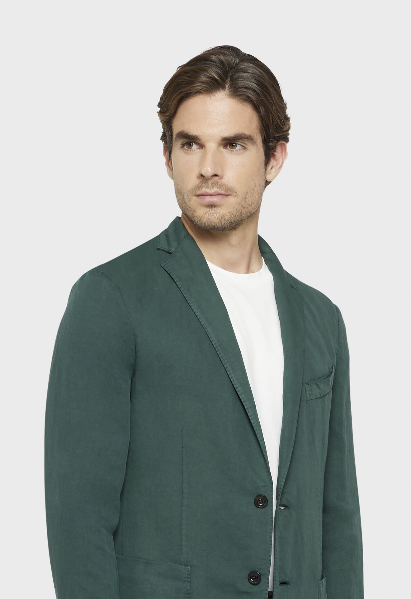 Boglioli K-Jacket Sakko aus Baumwoll-Leinen-Satin in Dunkelgrün Grün N1302QBVC44400150R0573