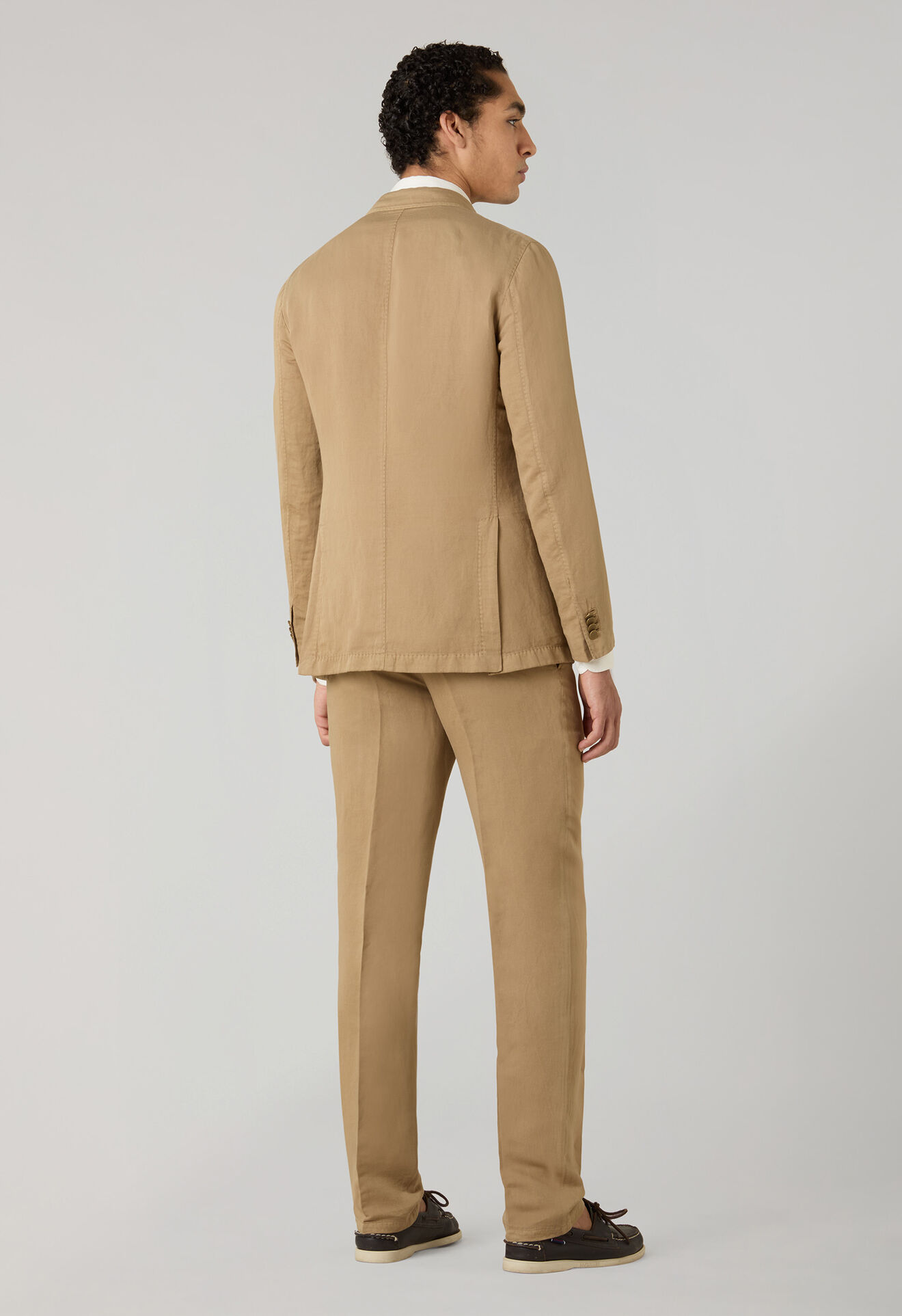 Boglioli Garment Dyed Cotton Linen Satin double-breasted Dover Suit Camel X42H2QSA0444001236R0316