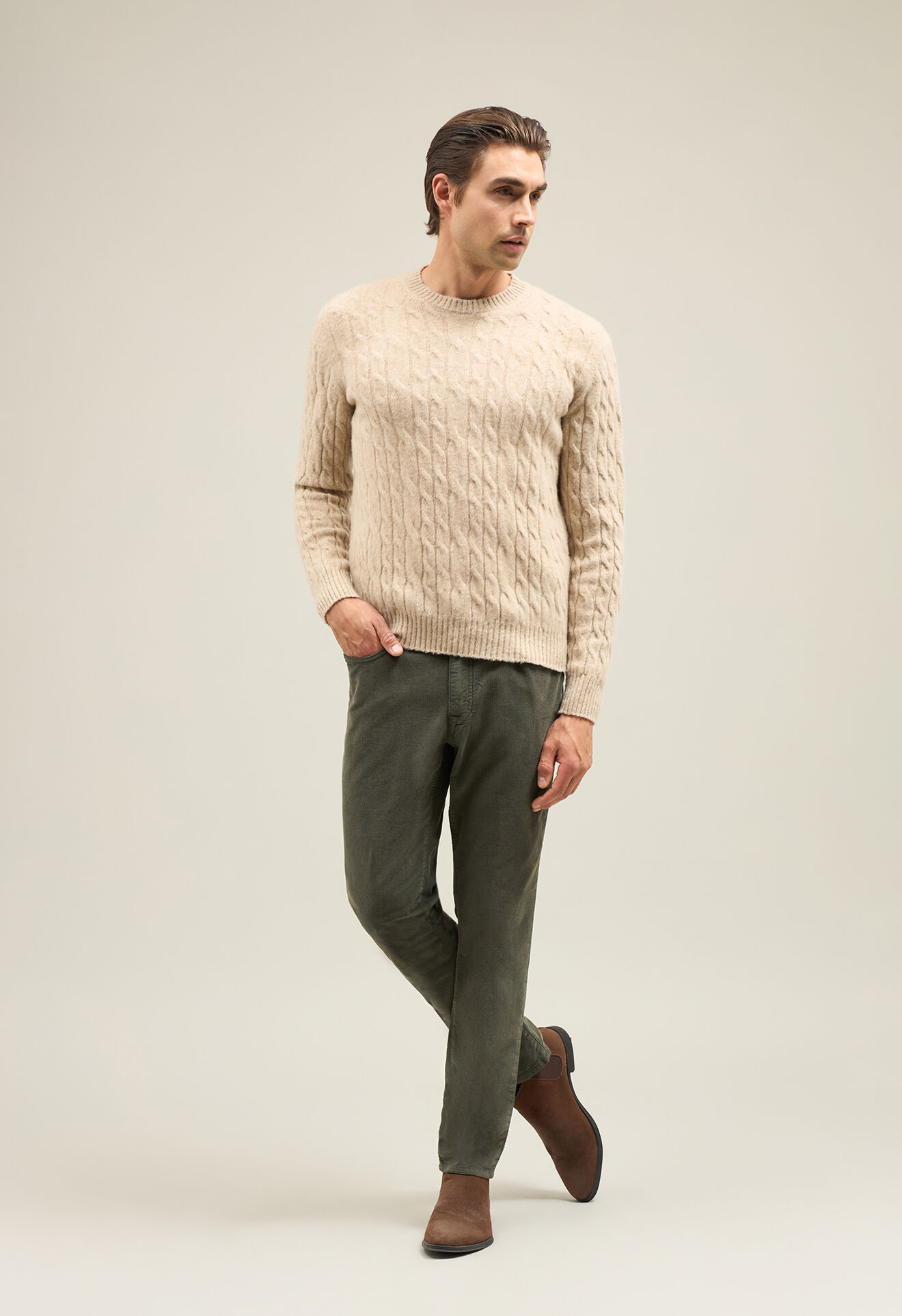 Boglioli Knitted Wool Cashmere Crewneck Beige 91566FB4803001790220