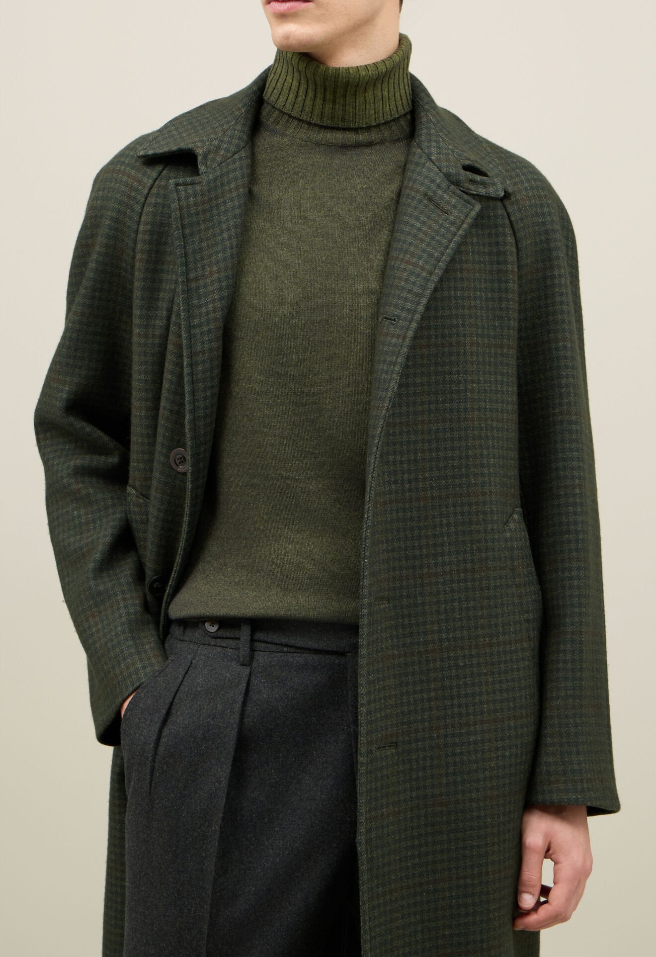 Boglioli Wool Vichy Raglan Coat Green C3701JFB4410001800595