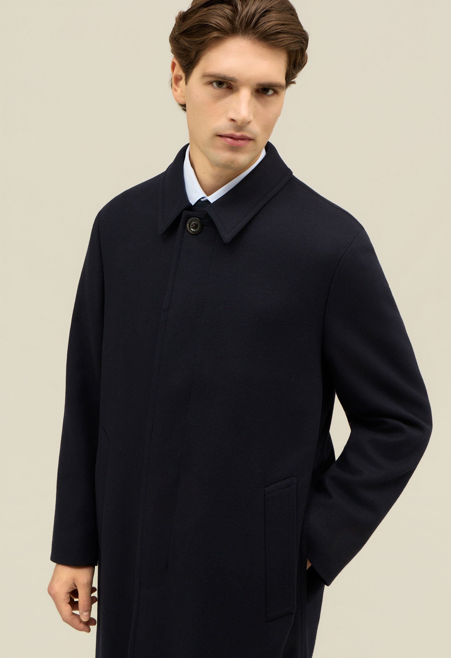 Wool Felt Loden Coat in Blue: Luxury Italian Coat | Boglioli®