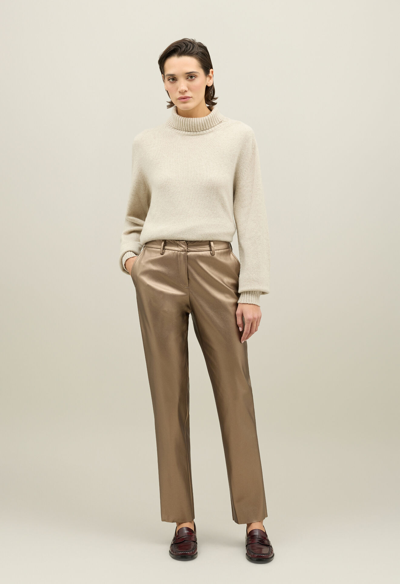 Boglioli Vegan Leather Chinos Beige/Gold 88053FB4936002150270