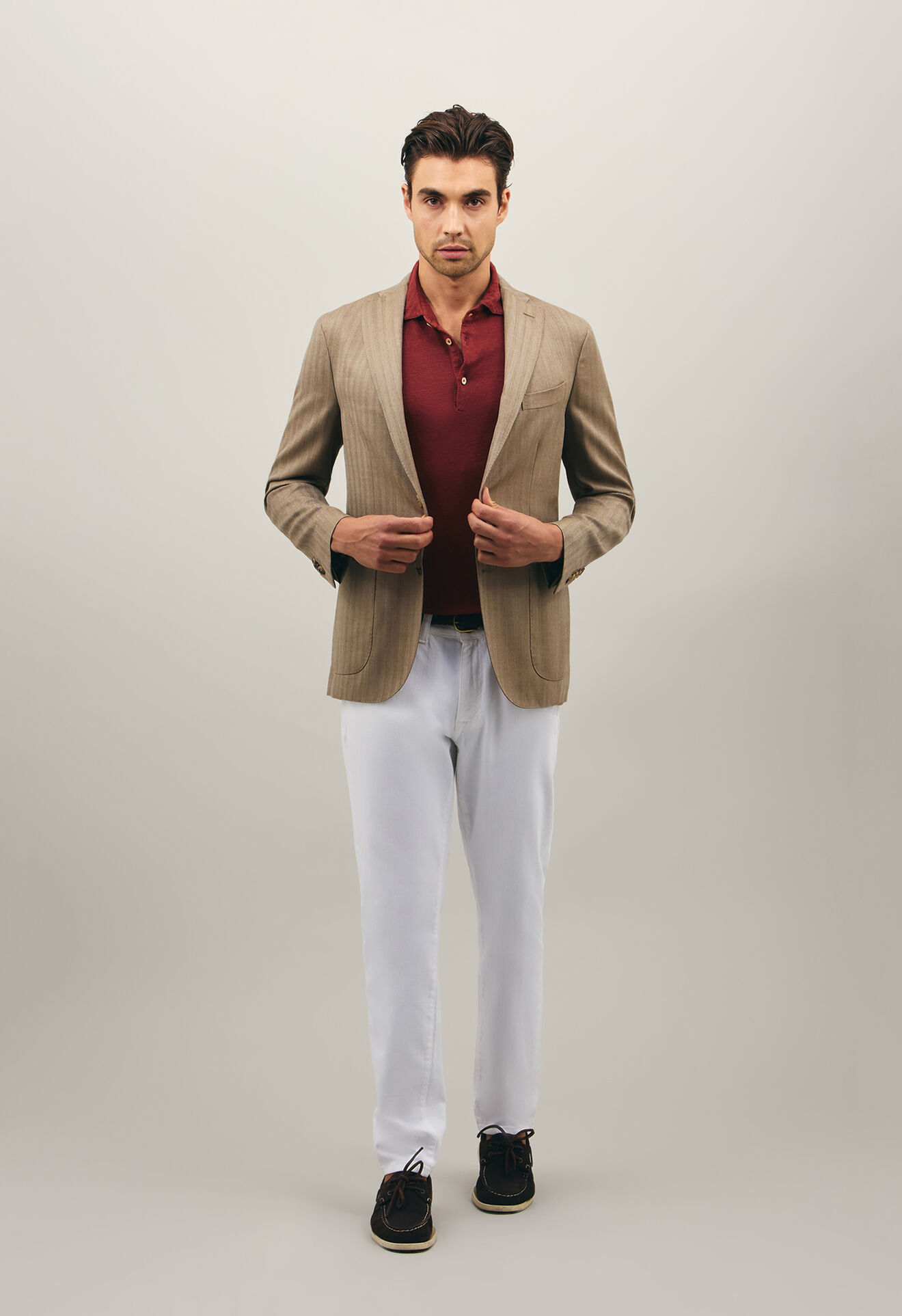 Boglioli Wool Silk chevron K-Jacket Beige N1302ESB400800150R0270