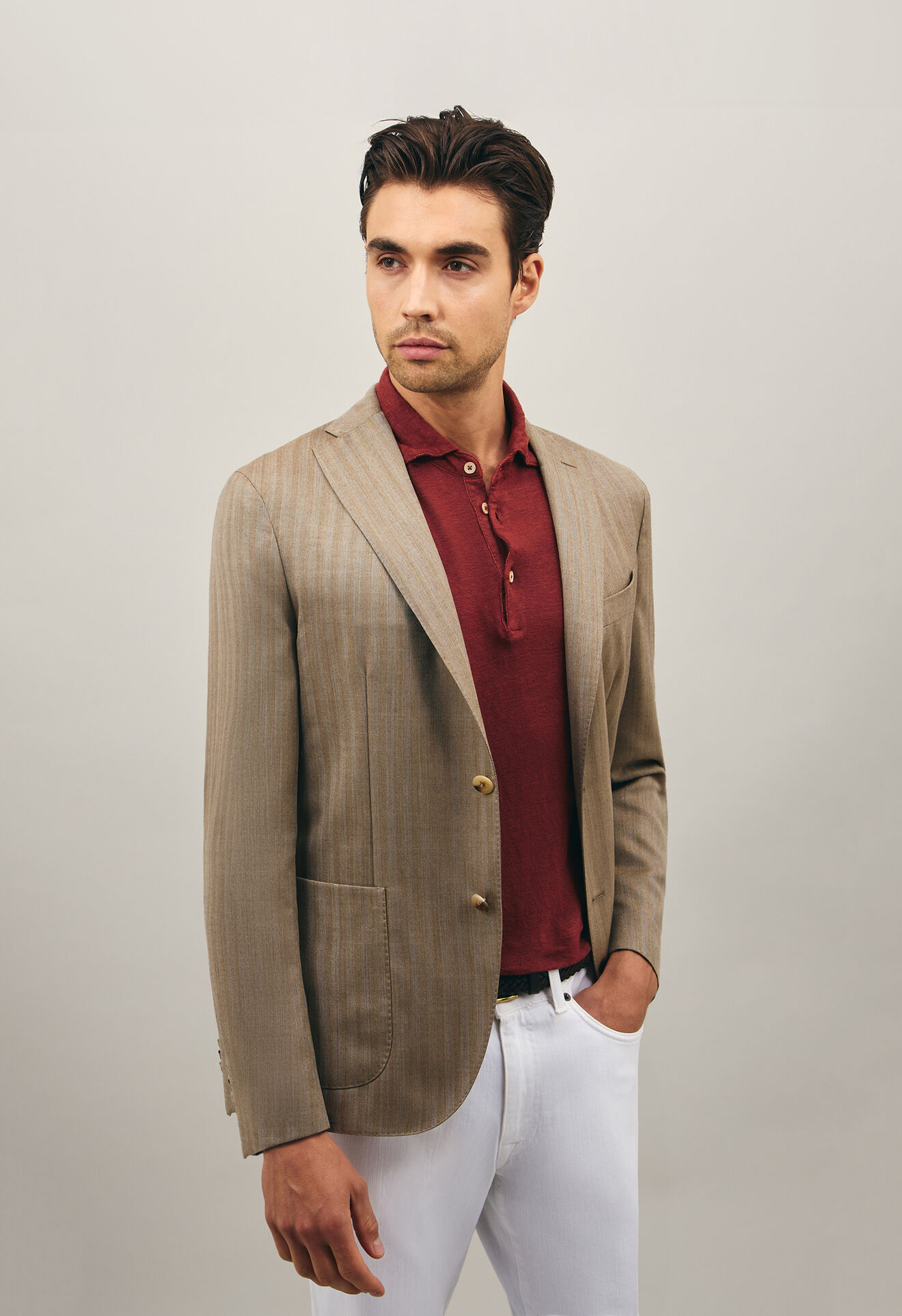 Boglioli Wool Silk chevron K-Jacket Beige N1302ESB400800150R0270