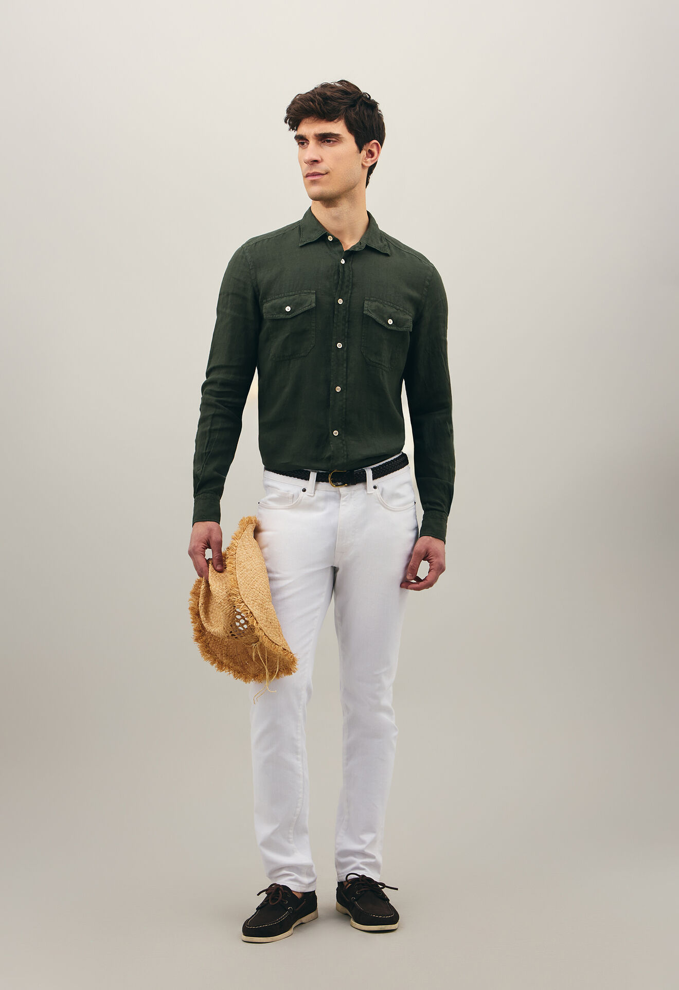 Boglioli Linen Western Shirt Green 589TSB3853001080565