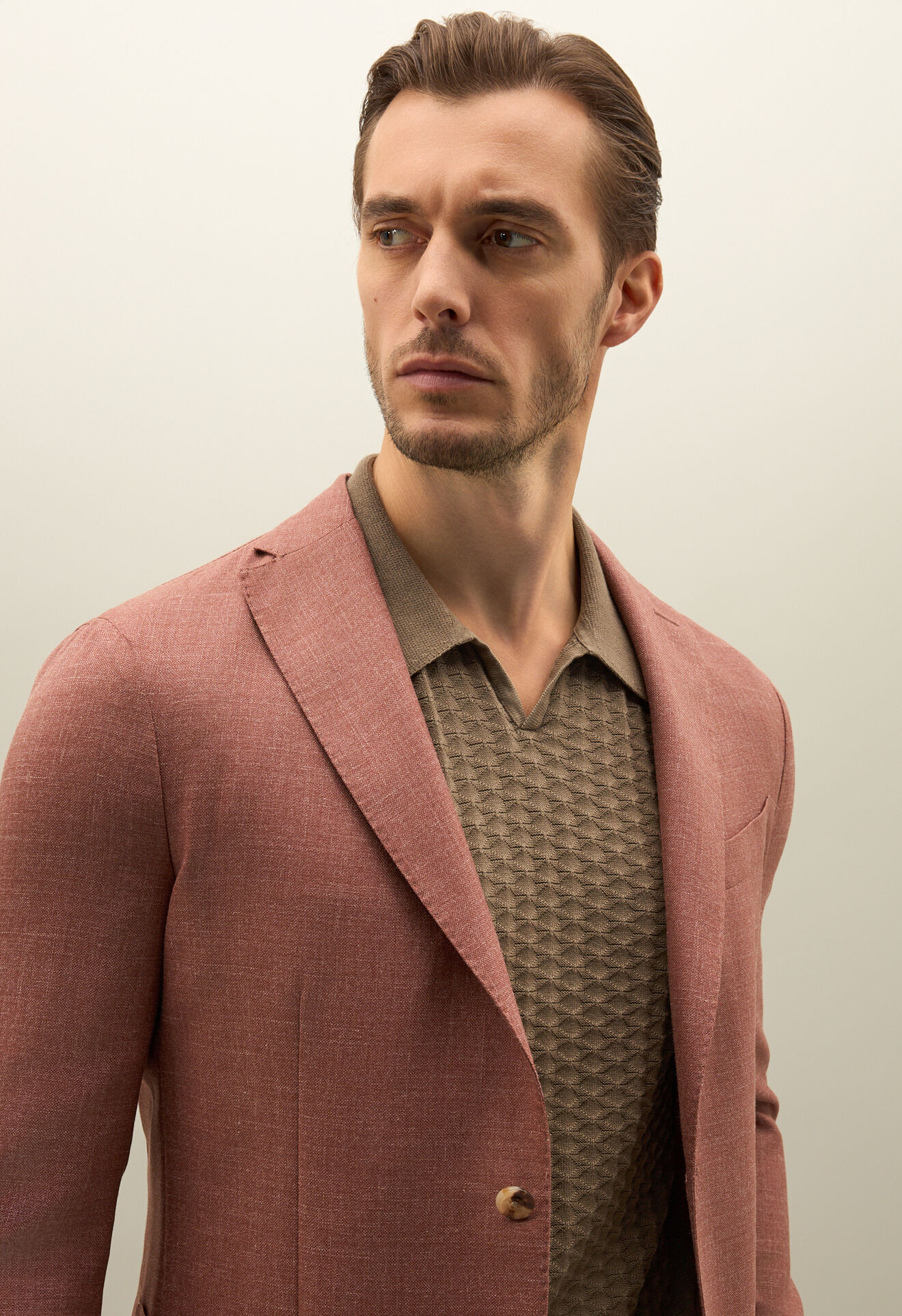 Boglioli Wool Silk Linen oxford K-Jacket Pastel Orange N1302ESB500500150R0385