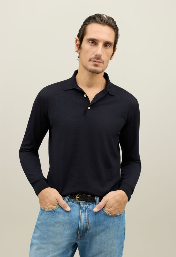 Boglioli Wool Long-Sleeve Polo Blue 91390FB5806001080790