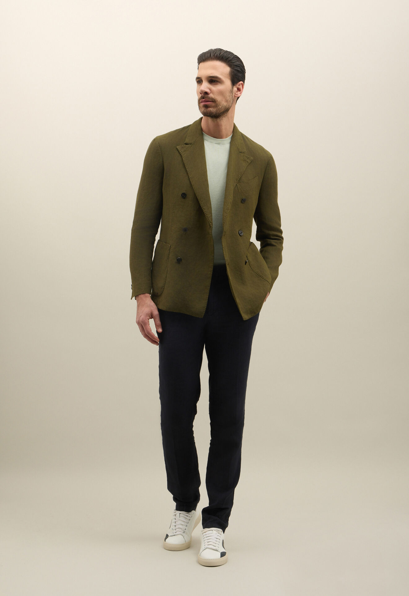 Boglioli Zweireihiges Dover-Sakko aus st&uuml;ckgef&auml;rbtem Leinen Gr&uuml;n X4302QSA042600123R0570