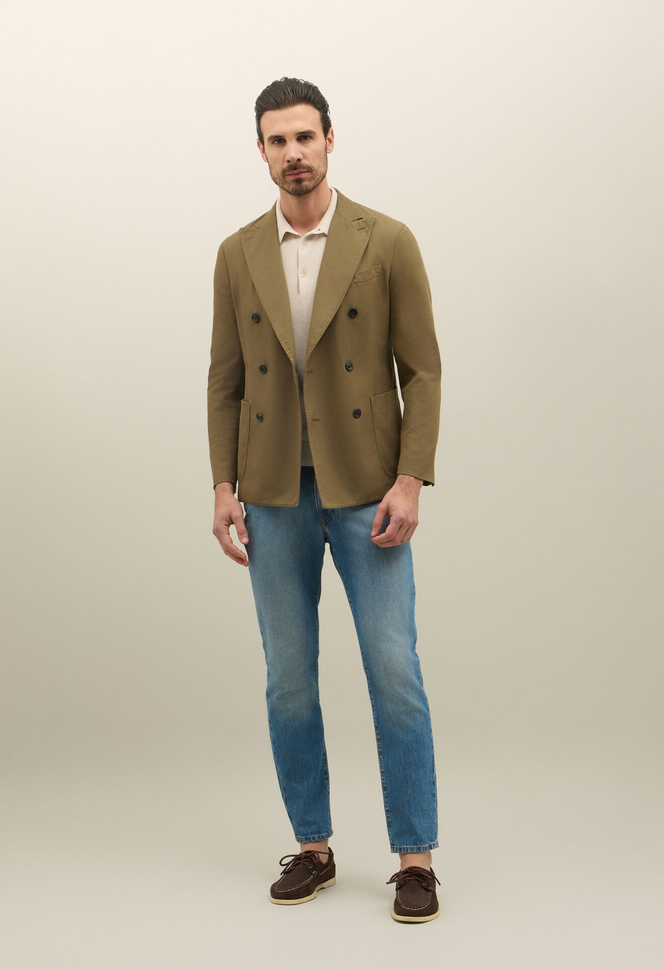 Boglioli Cotton Linen twill double-breasted K-Jacket Green-Brown N4302QSB542700150R0564