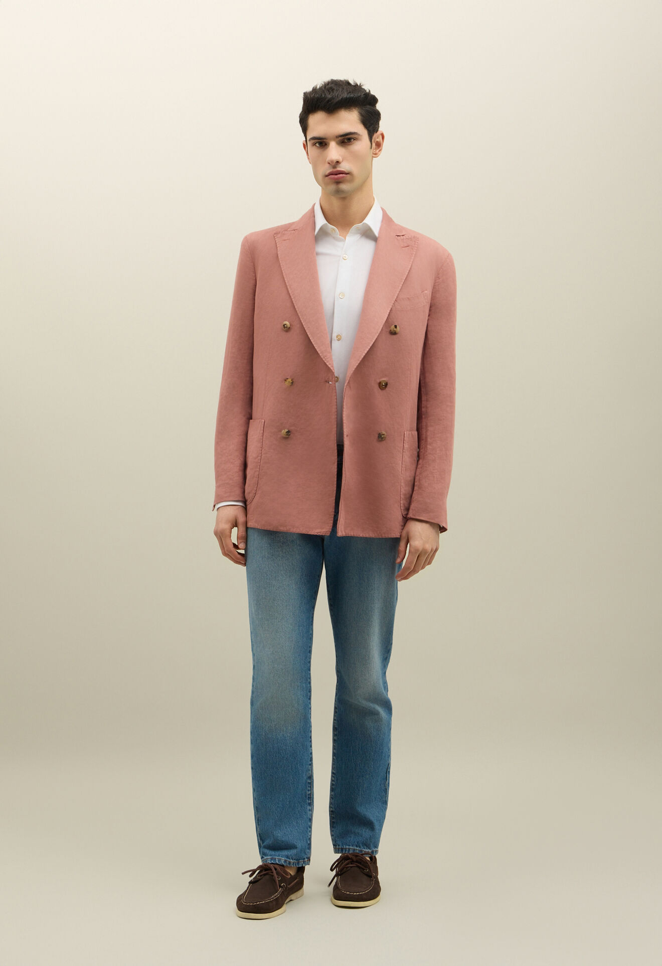 Boglioli Cotton Linen satin double-breasted K-Jacket Pink N4302QSA044400150R0936