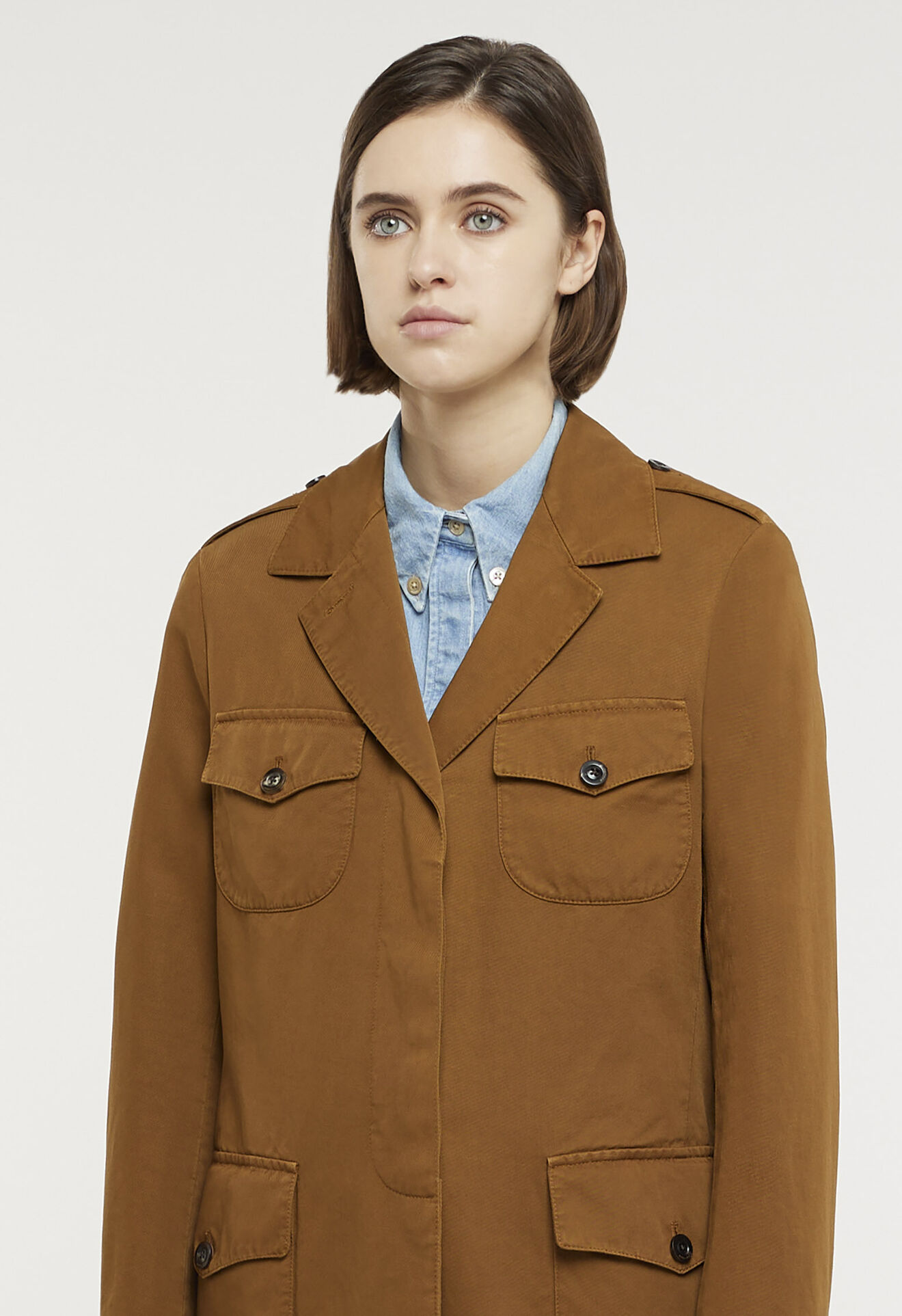 Boglioli Field Jacket Femme en gabardine de coton et lin marron Marron ZD317QBVC421002140441