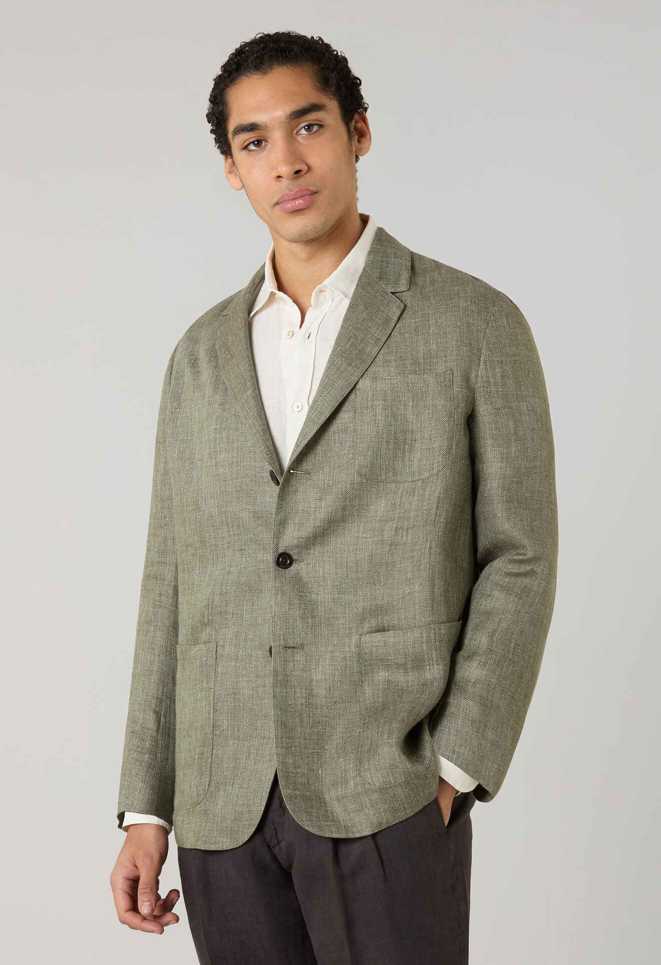 Boglioli Linen Herringbone Khaki Jacket Light Green 63601ESB600800109R0540