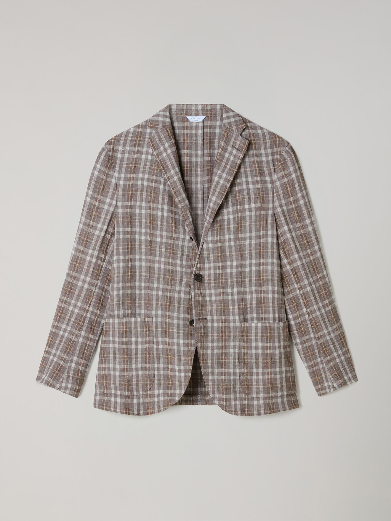 Boglioli Tartan Wool Linen Silk K-Jacket Brown/Pattern N2902JSB642500150R0480