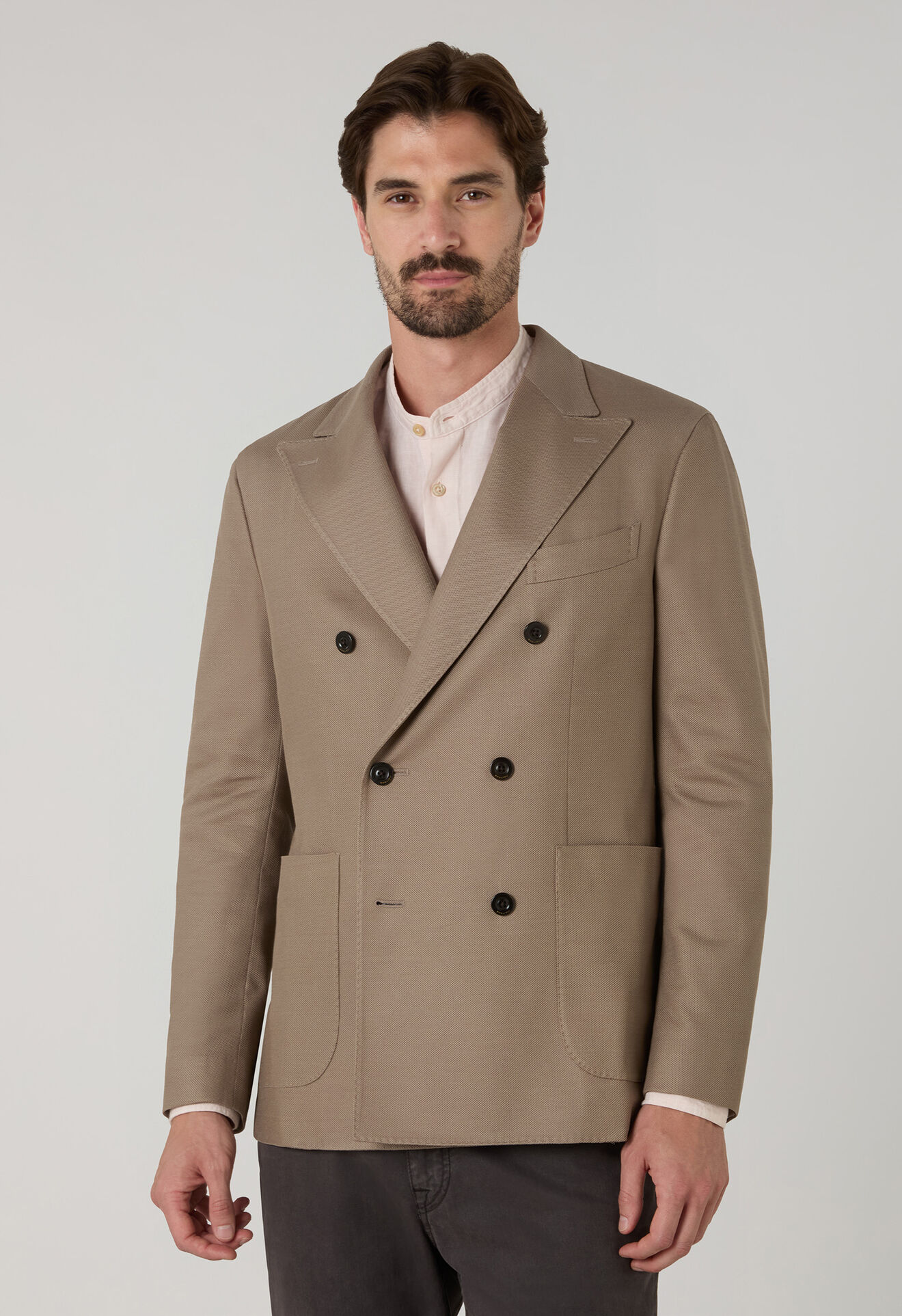 Boglioli Cotton Jersey double-breasted Dover Jacket Beige X4302ESB502400123R0280