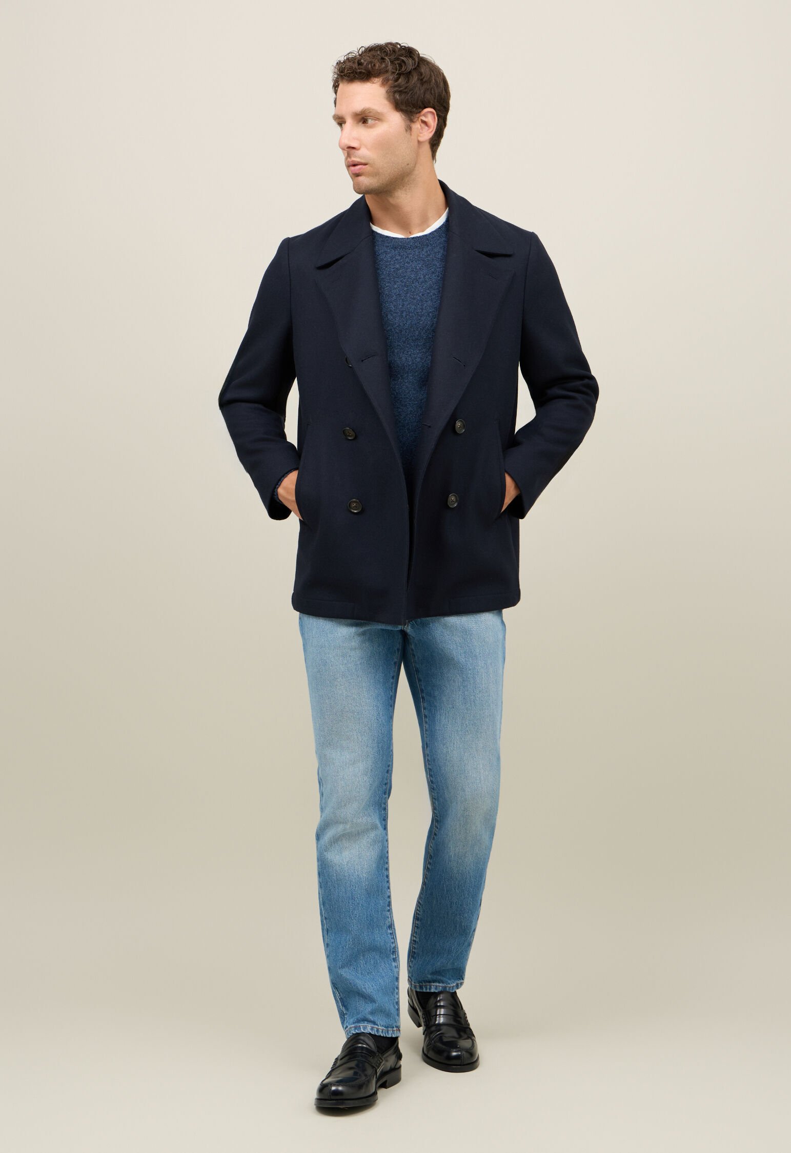 Wool Felt Peacoat in Blue: Luxury Italian Outerwear for Men