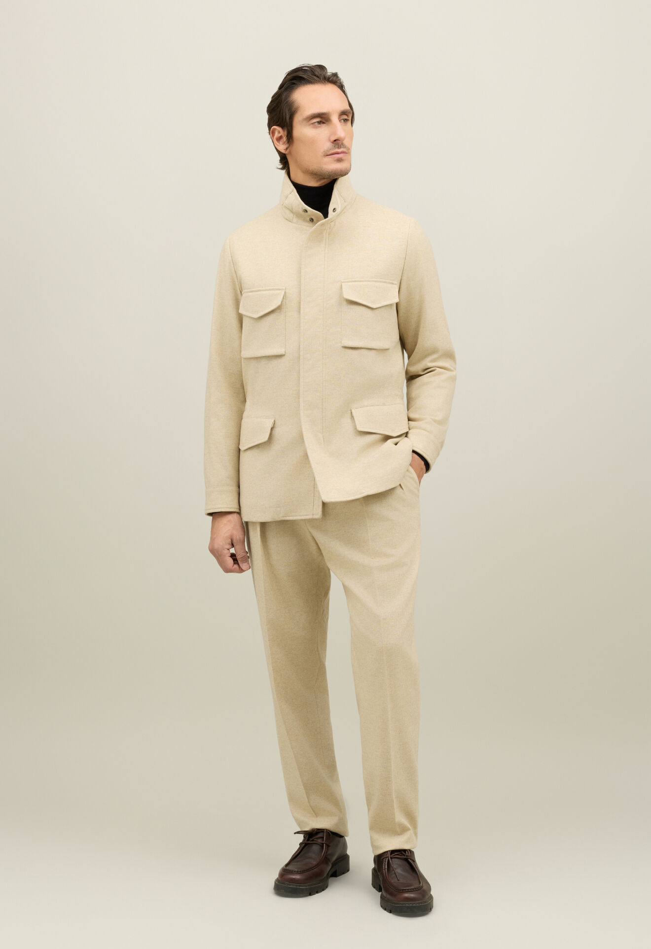 Boglioli Flannel Padded Field Jacket Beige OC0199FB5108001800250