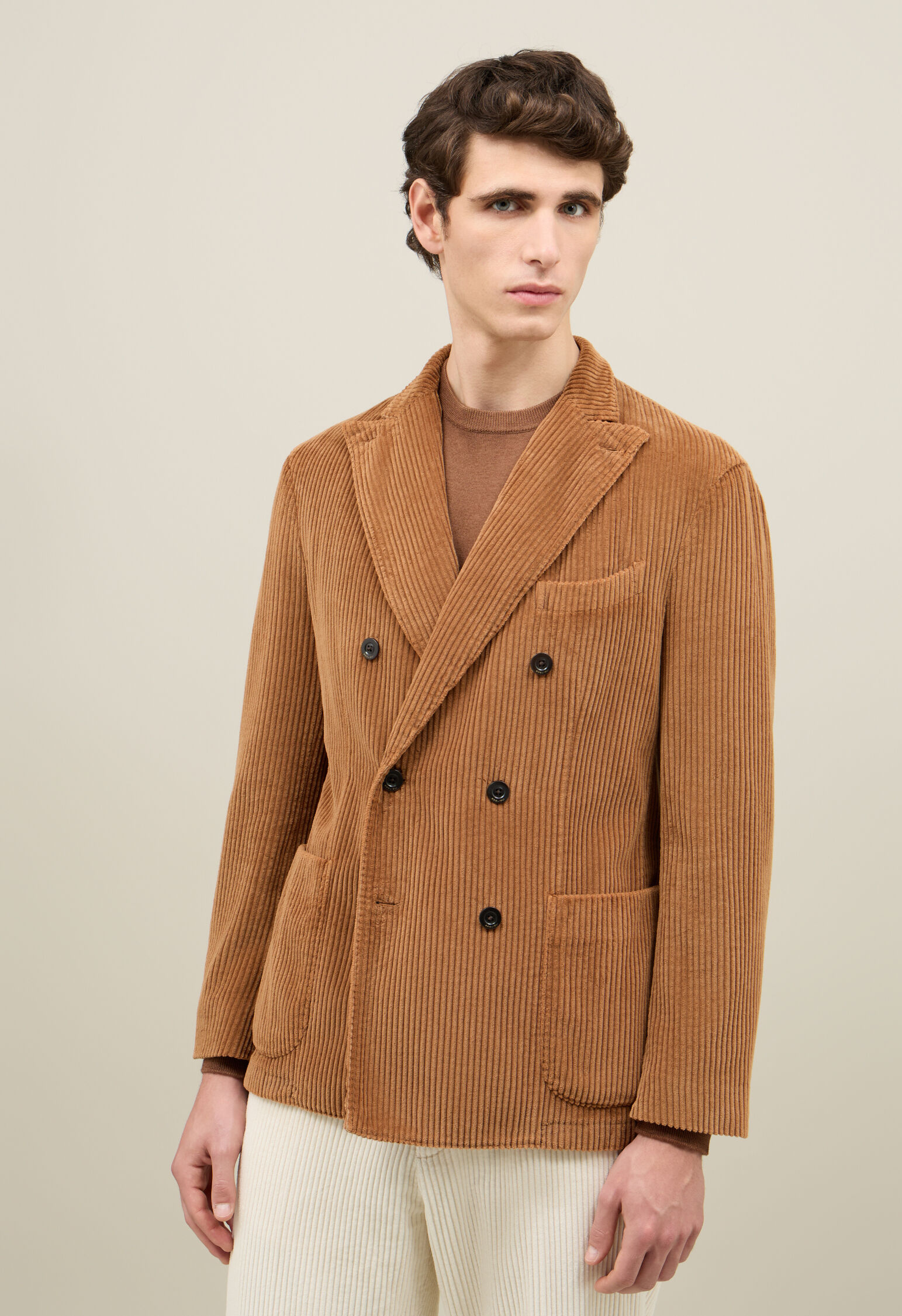 Wide Wale Corduroy double-breasted K-Jacket in Brown: Luxury