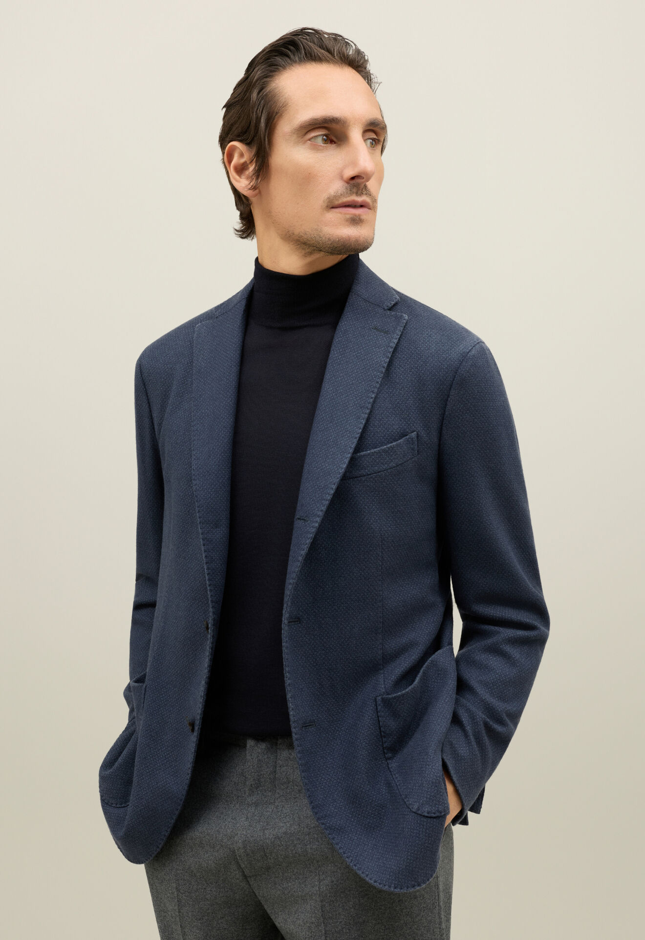 Boglioli Garment Dyed Cashmere micro-structure K-Jacket Blue N2902JFA043800150R0784