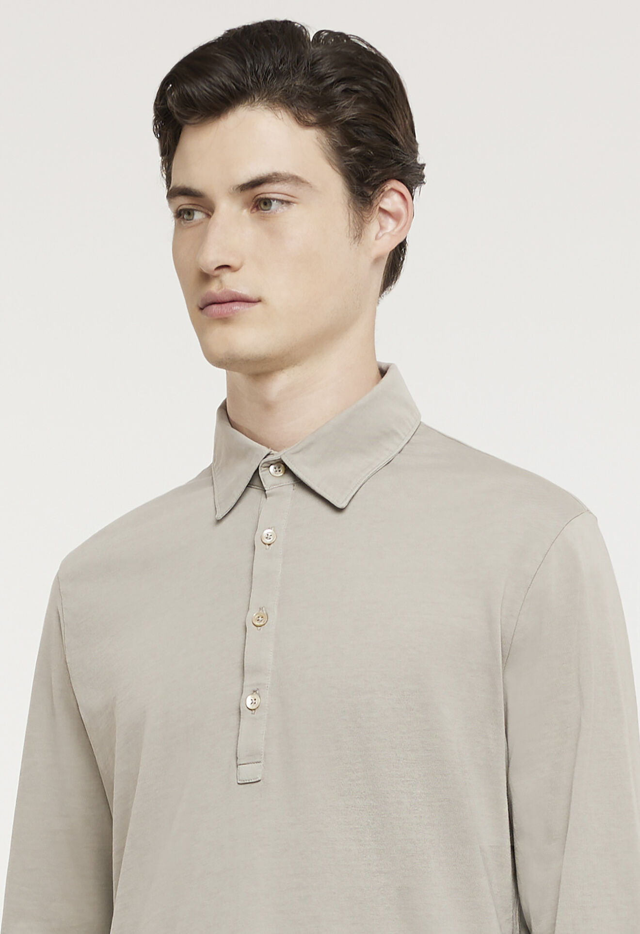 Boglioli Dove grey 100% cotton long sleeve polo shirt Beige 91408BTC716001080260