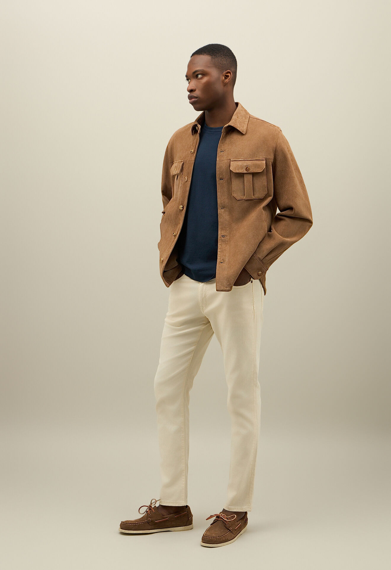 Boglioli Veloursleder-Overshirt Dunkel Beige OCP505SB5901001800250